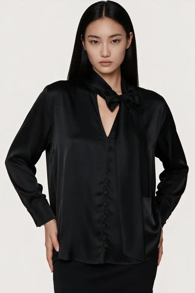 MSN Women's Loose Woven Shirt-collar T-shirt