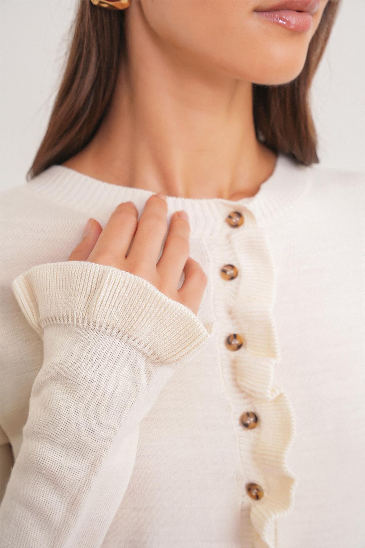 MIXRAY Frilly Ribbed Knit Cardigan 5
