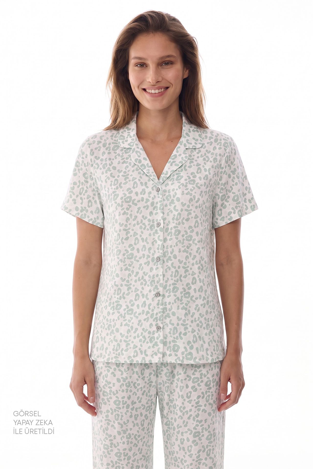 PENTI Leopard Short Sleeve Shirt Pants Pajama Set 2
