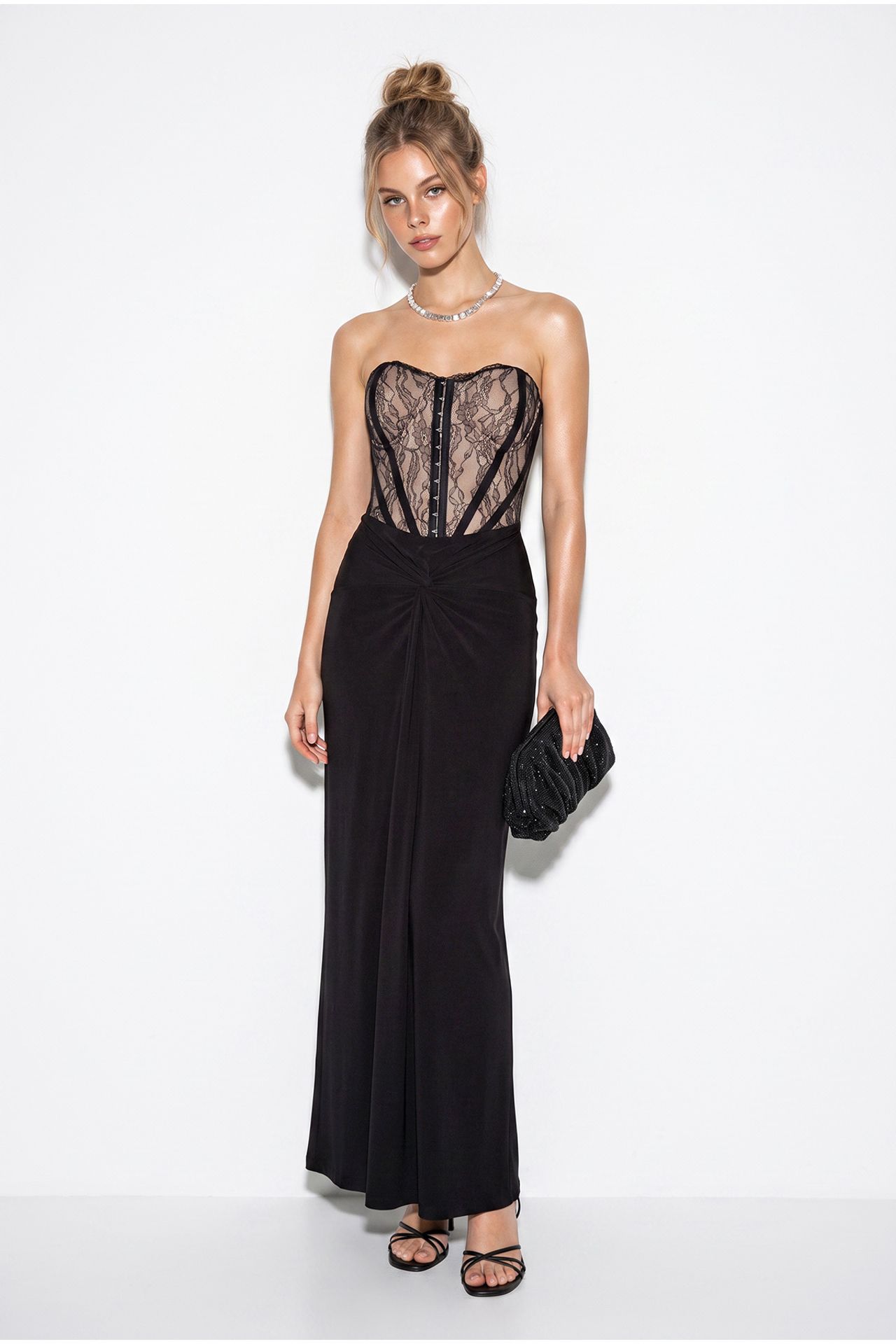 LUCCI Strapless Lace Corset Maxi Dress 1