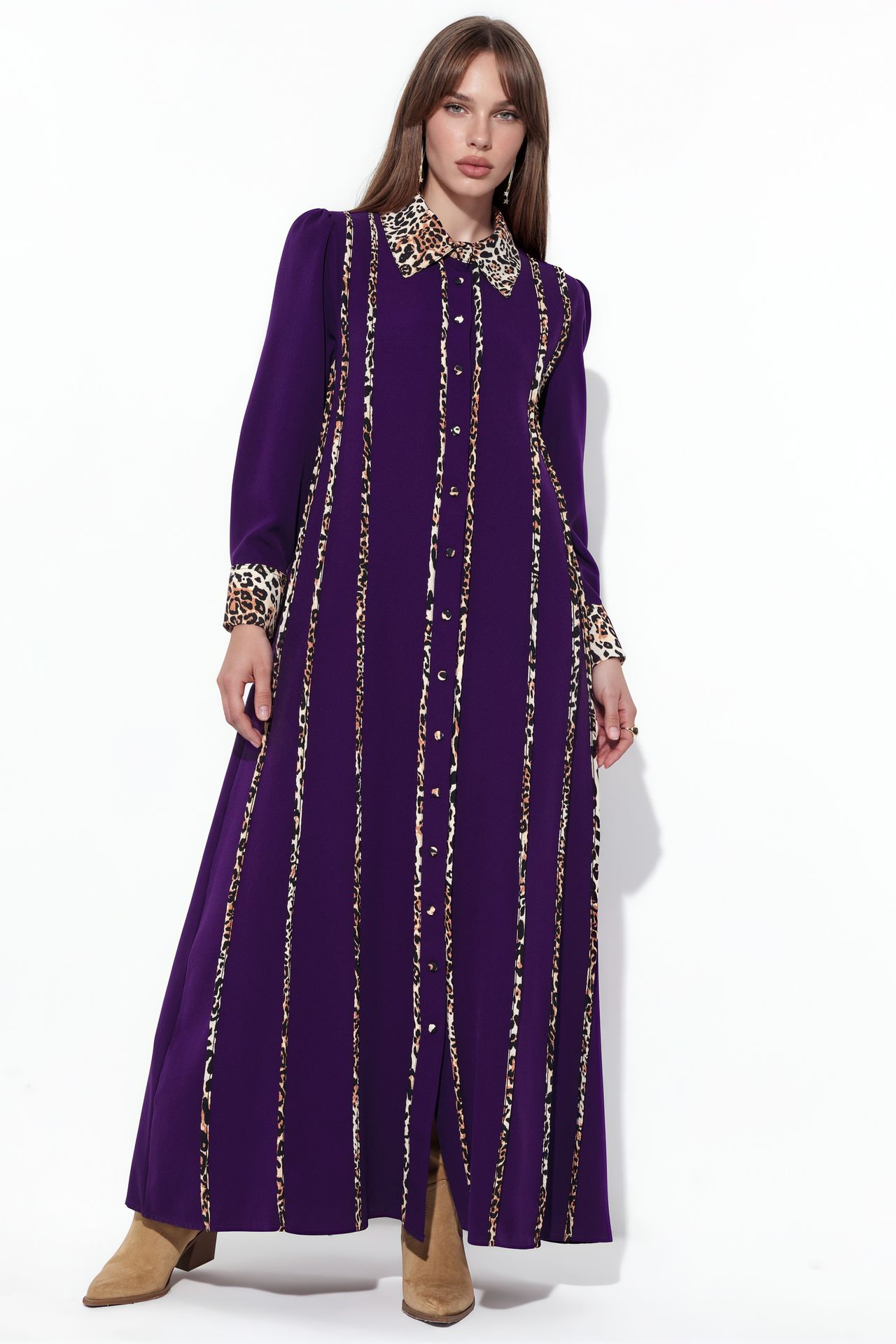 MSN Leopard Print Maxi Shirt Dress