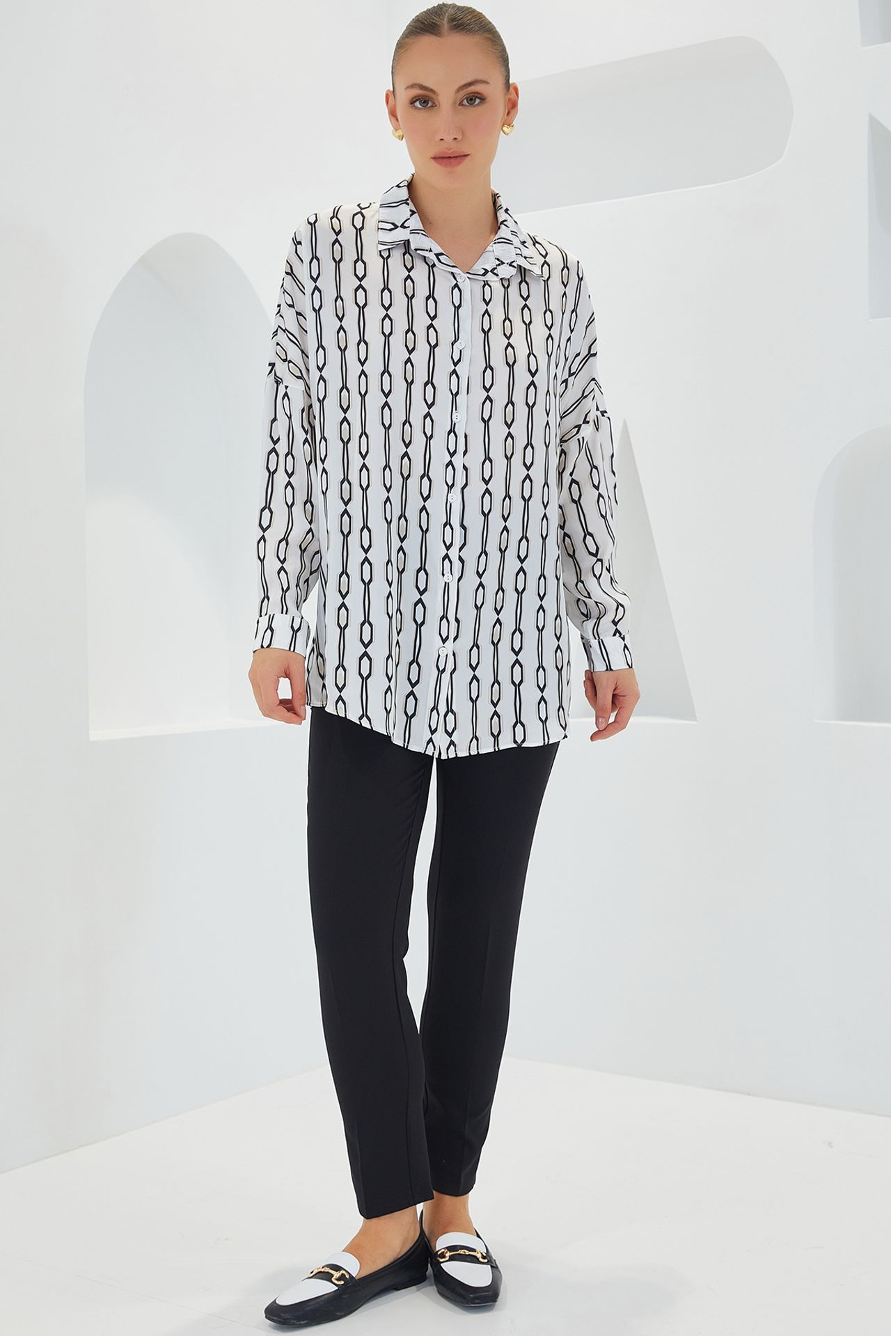 Oversized Satin Button-Front Shirt 2