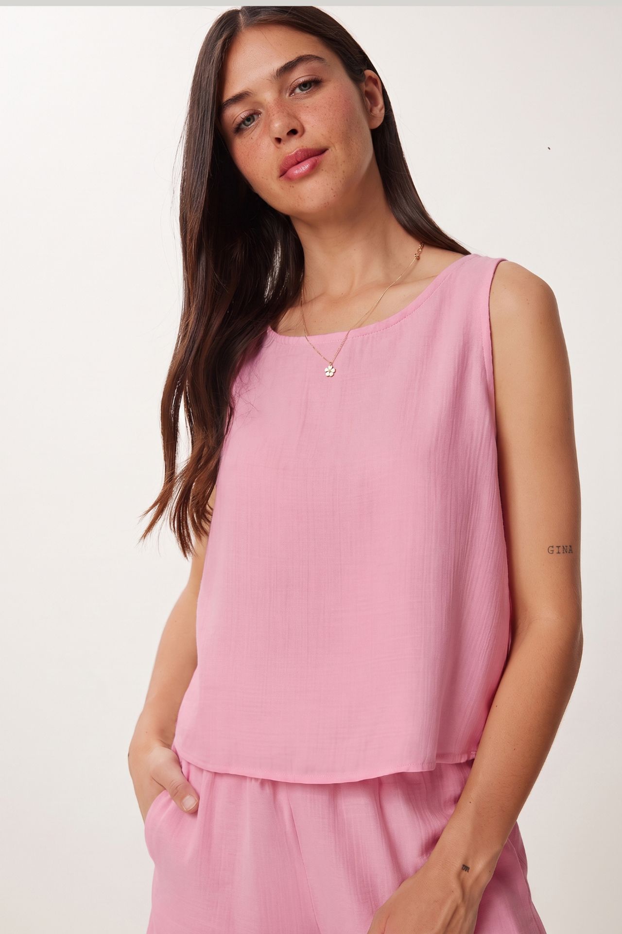 ISTANBUL Sleeveless Boat Neck Cotton Two-Piece With Wide Leg Shorts 3