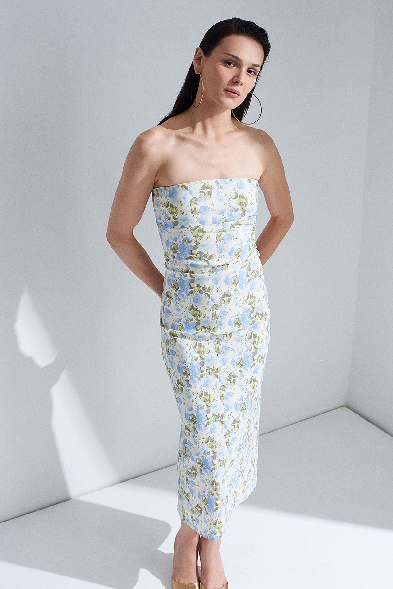 DILVIN Strapless Floral Midi Bodycon Dress 2