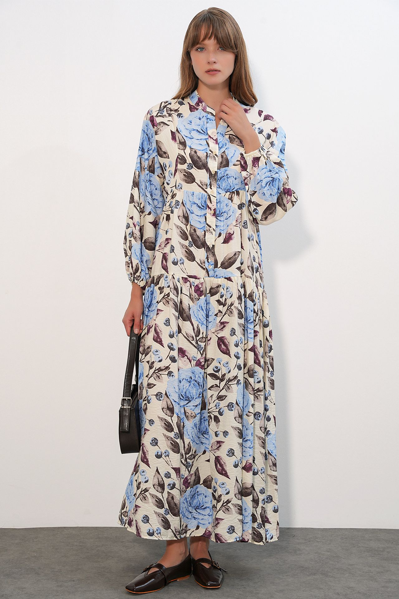 BDART Floral Maxi Dress With Mandarin Collar 4