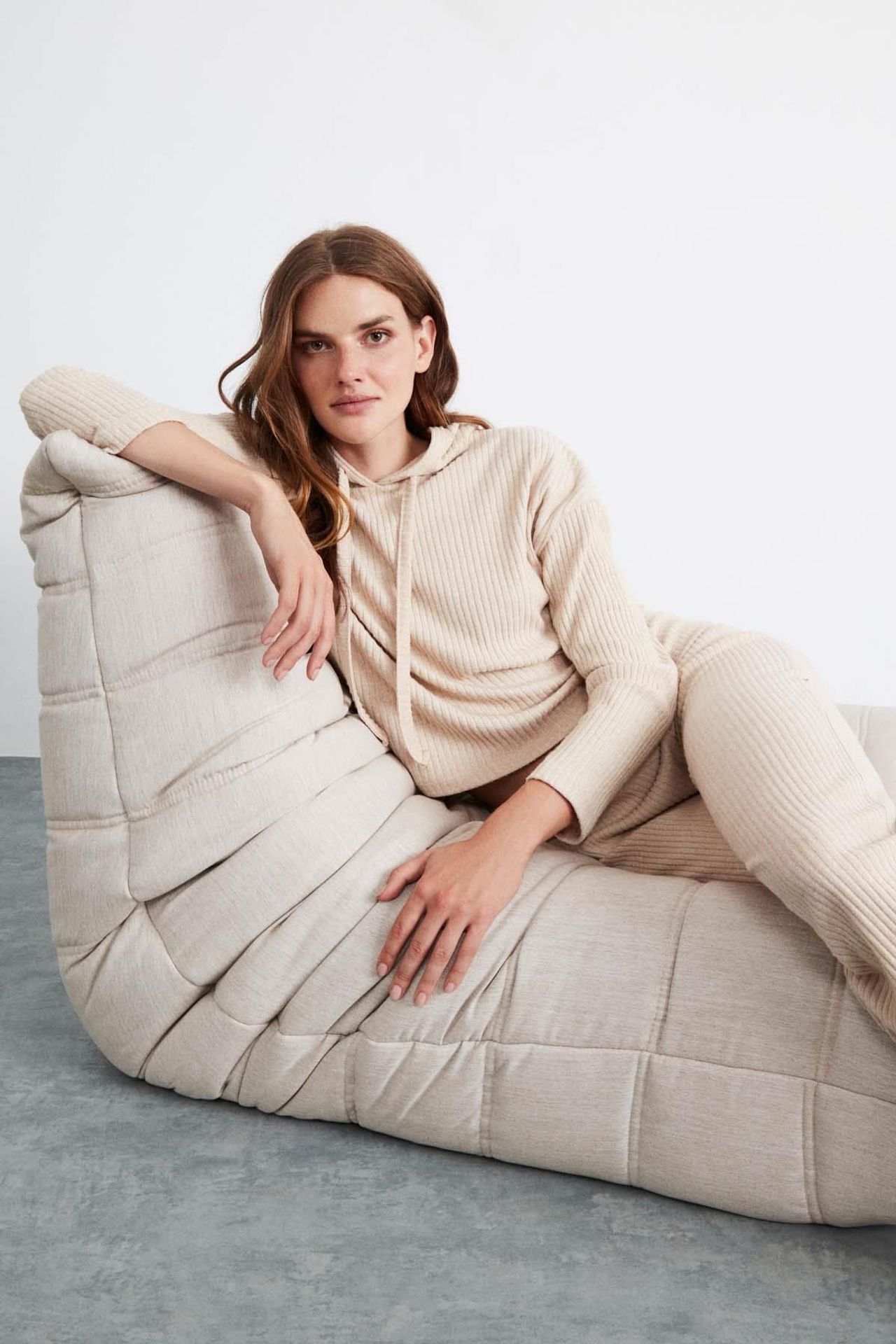GRIMELANGE Plain Hooded Ribbed Sweatshirt 1