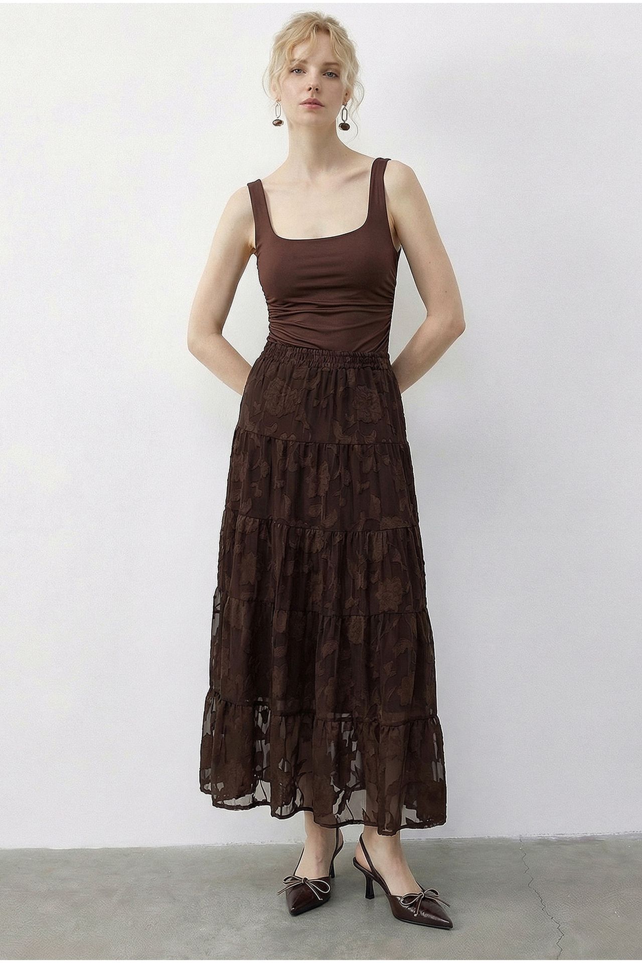 LUCCI Women's High Waist Textured Maxi Skirt 3