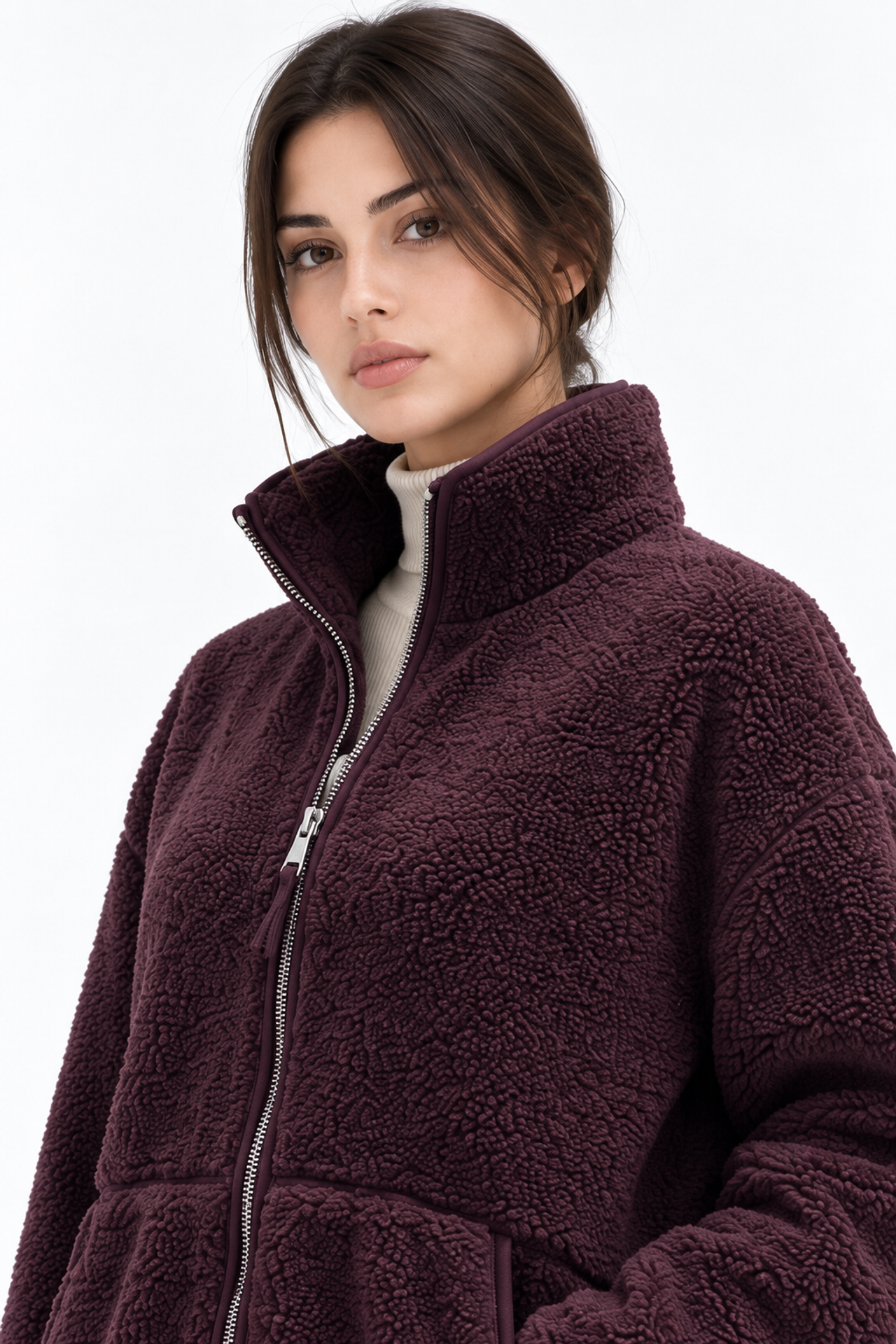 MIXRAY Kadın Yarım Fermuarlı Dokulu Sweatshirt 2