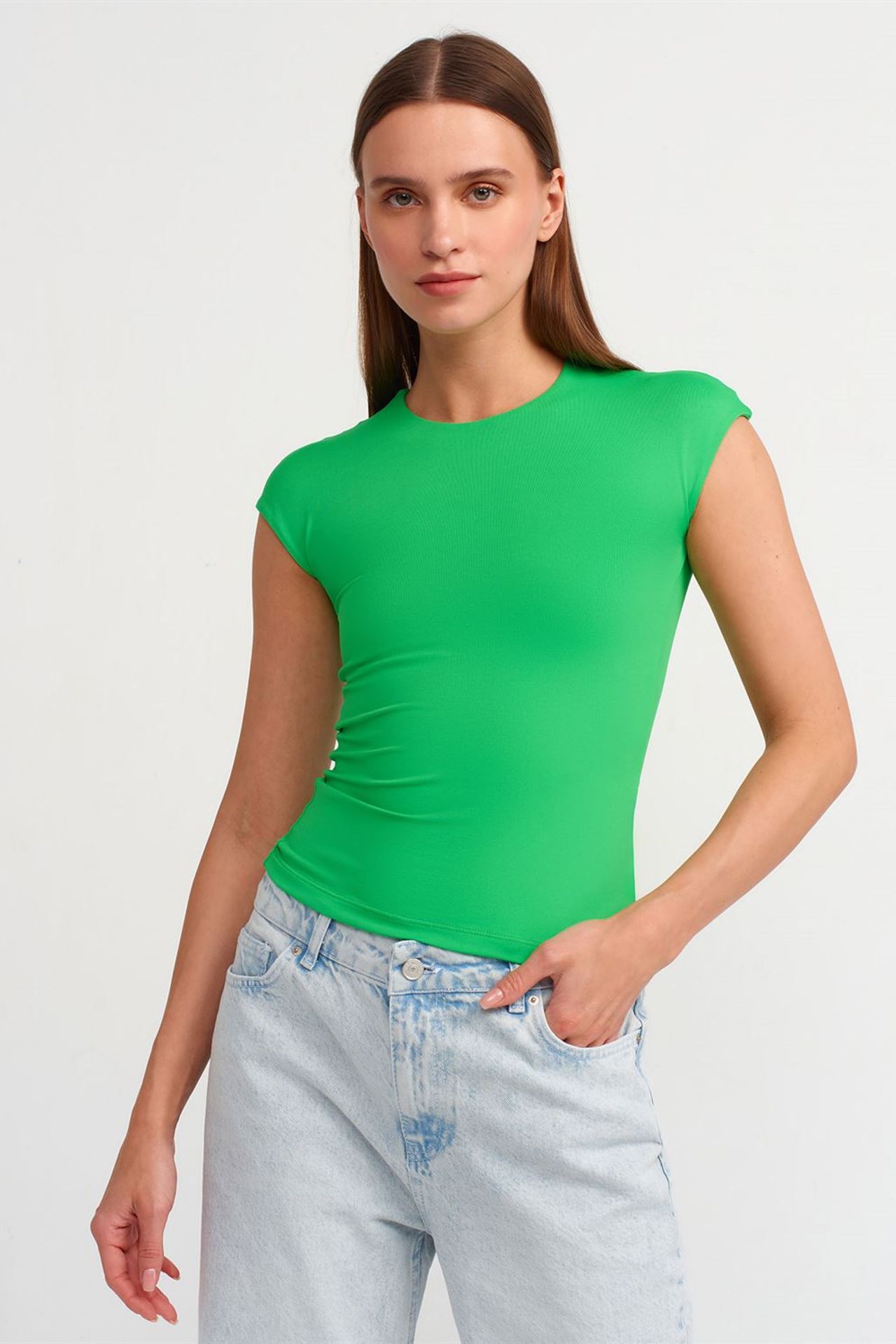 DILVIN Kadın Slim Fit Bisiklet Yaka Tişört 1
