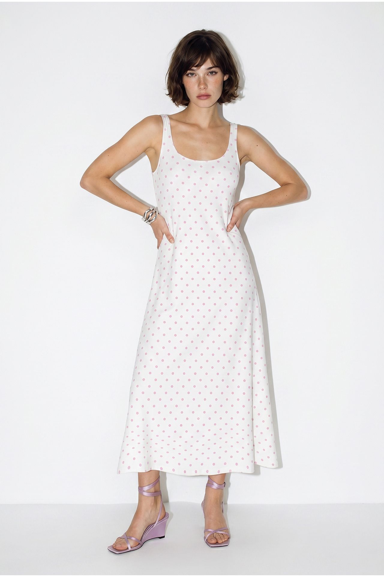 LUCCI Polka Dot Sleeveless Midi Dress With Tie Detail 2