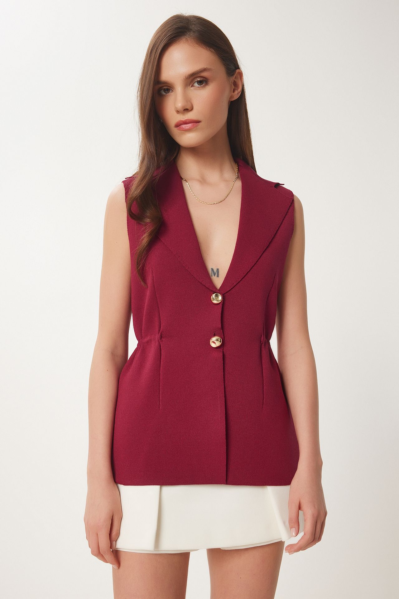 ISTANBUL Crepe Woven Sleeveless Waistcoat with Jacket Collar 1