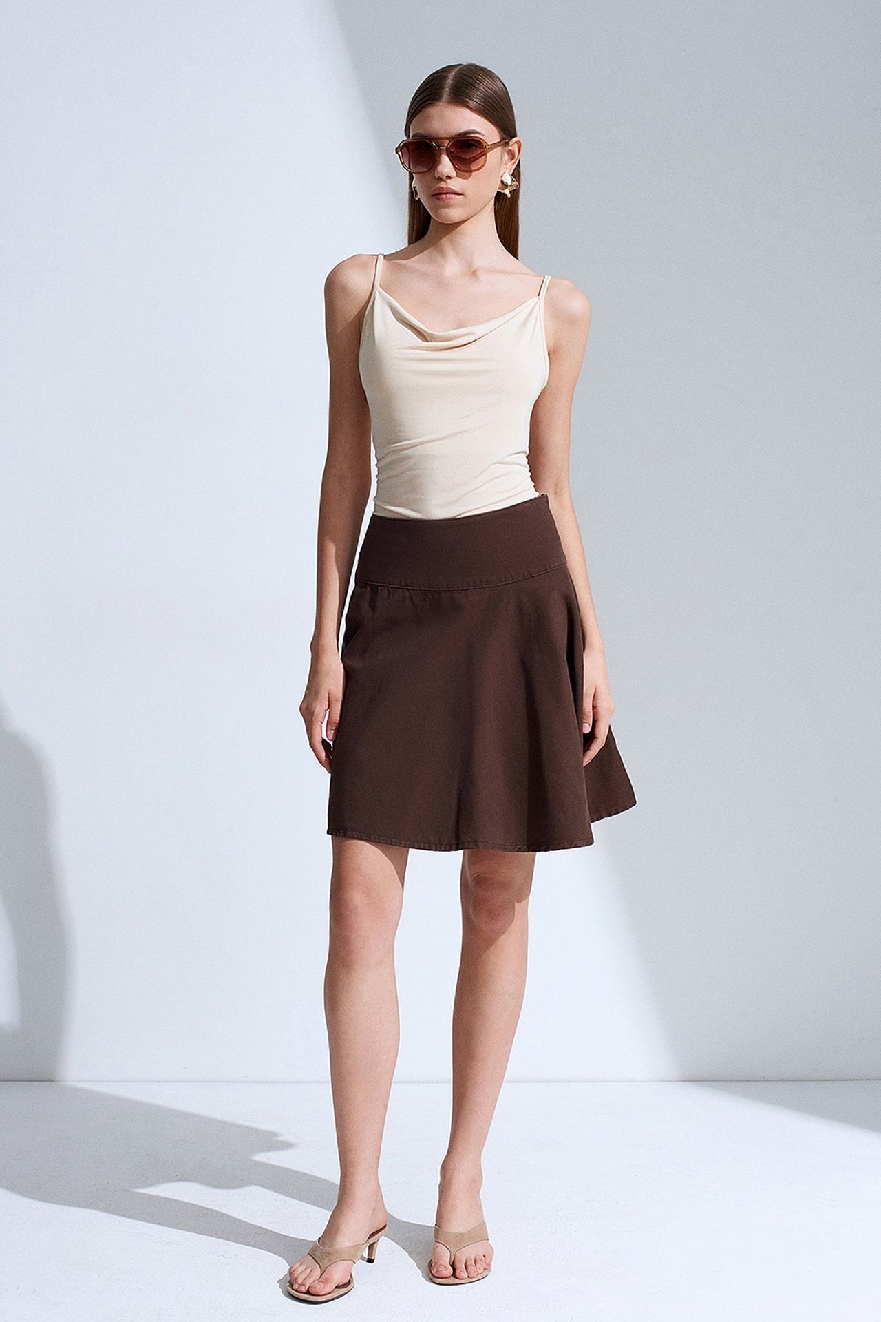 DILVIN High-Waist Cotton Poplin A-Line Mini Skirt 1