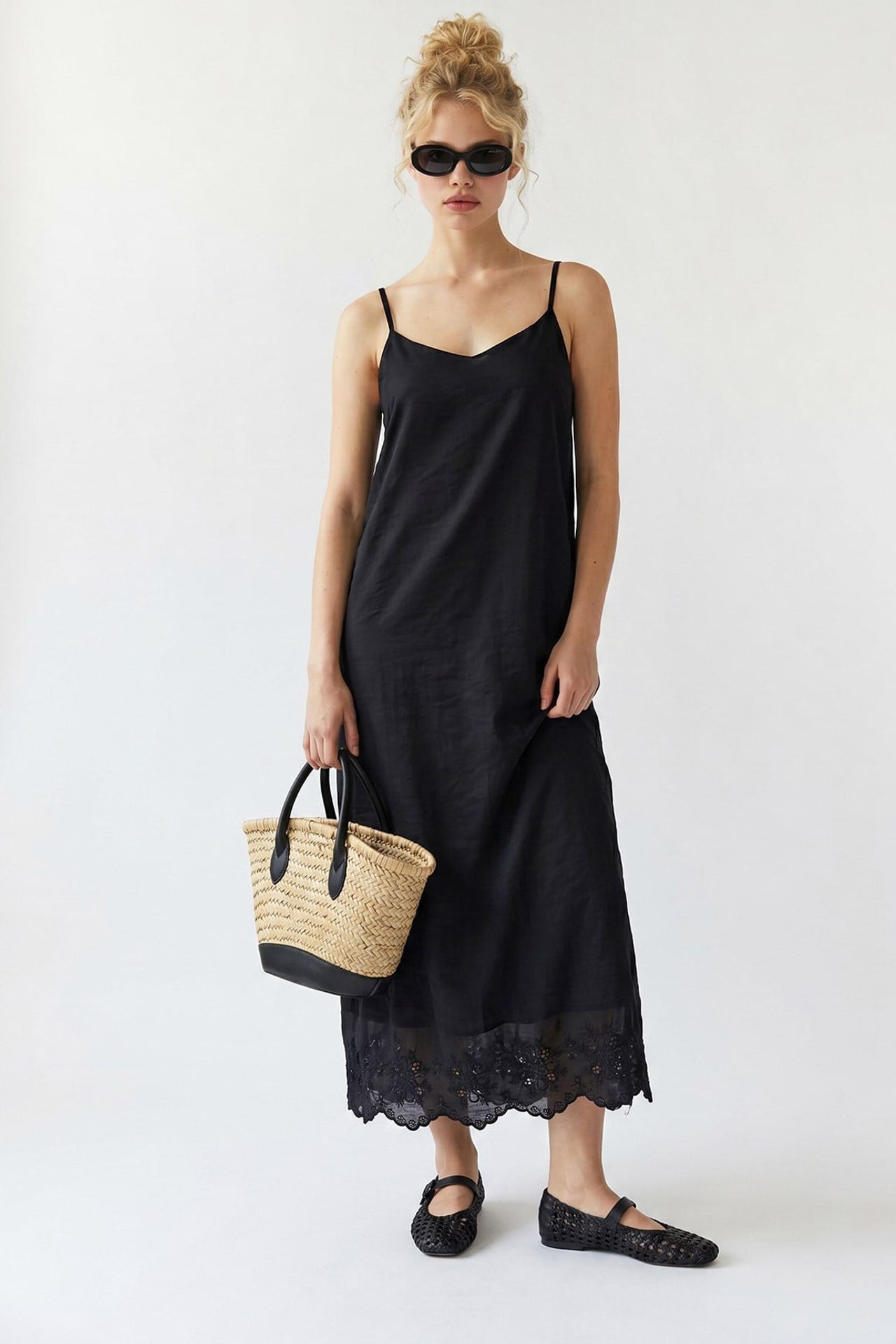 MIXRAY Embroidered A-Line Midi Slip Dress 1