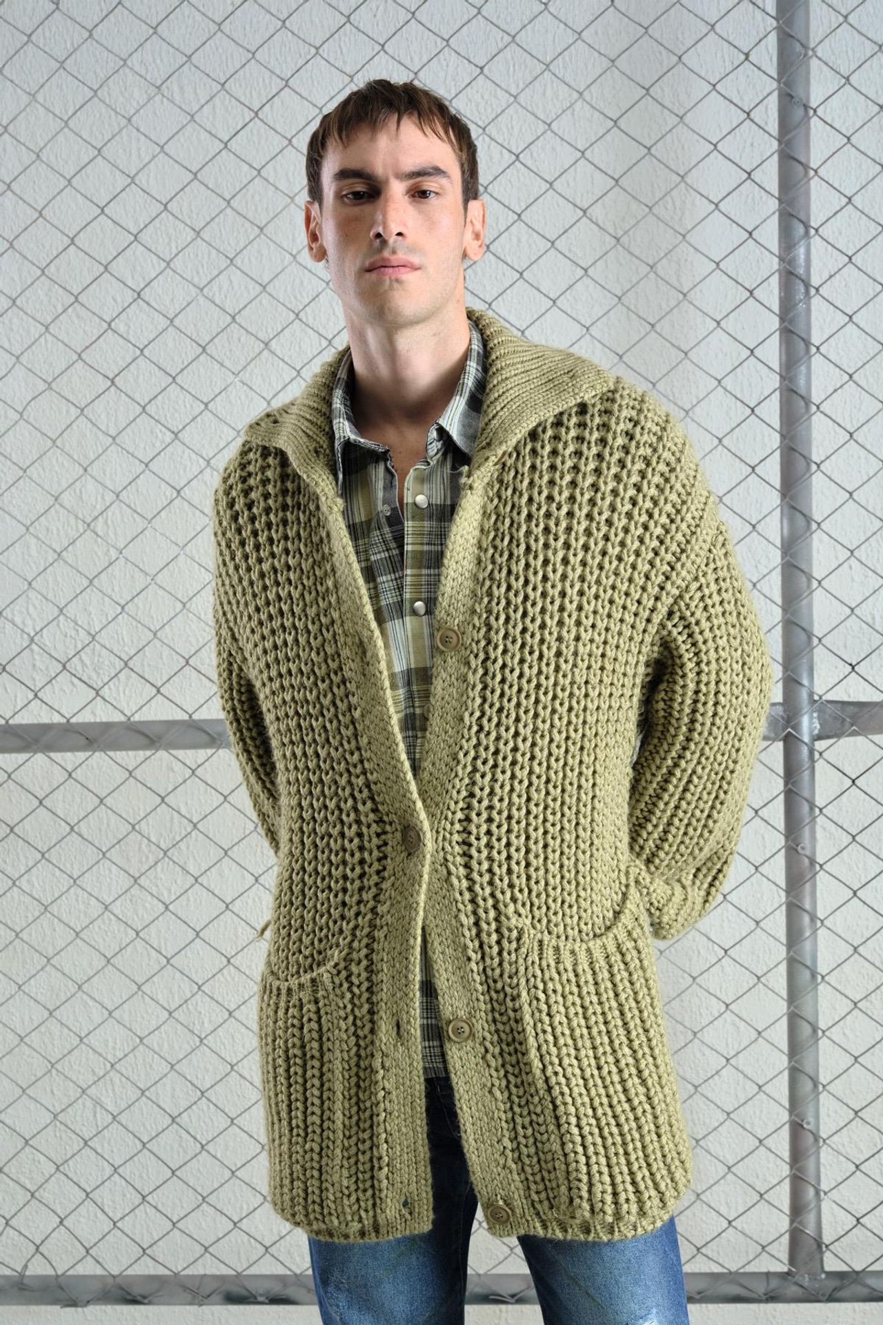 GIESTO Oversized Ribbed Knitwear Cardigan with Half Turtleneck 5
