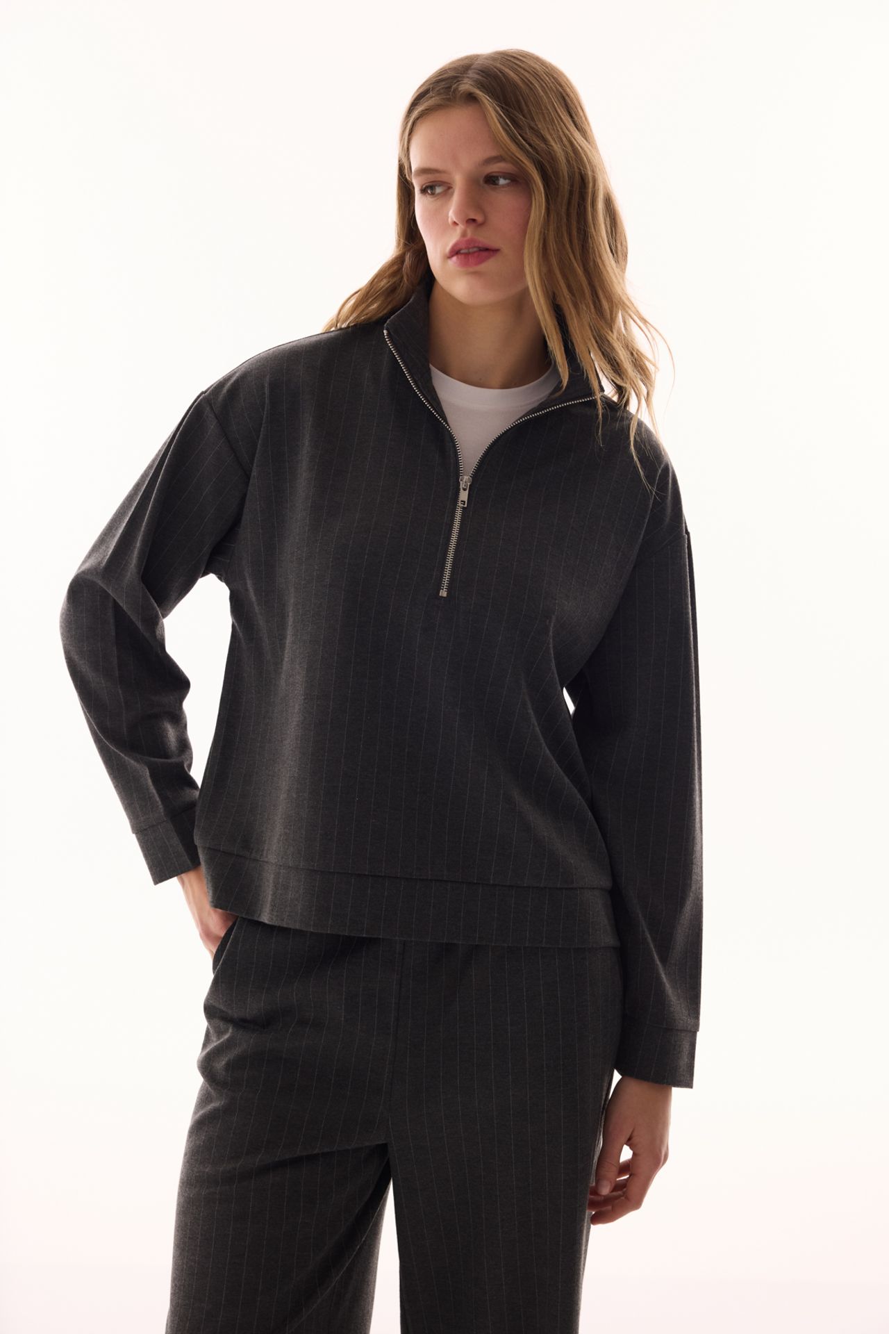 PENTI Half-Zip Striped Polo-Neck Sweatshirt 2