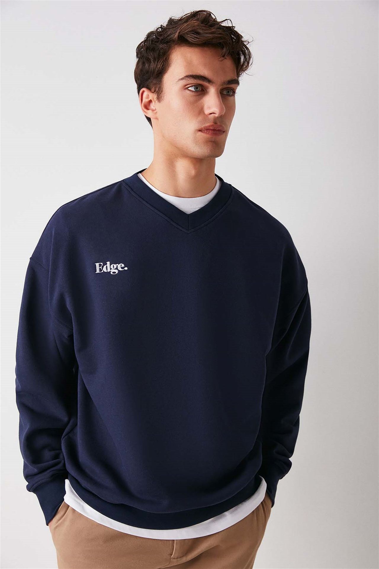 GRIMELANGE Oversize V Yaka Fitilli Sweatshirt 1