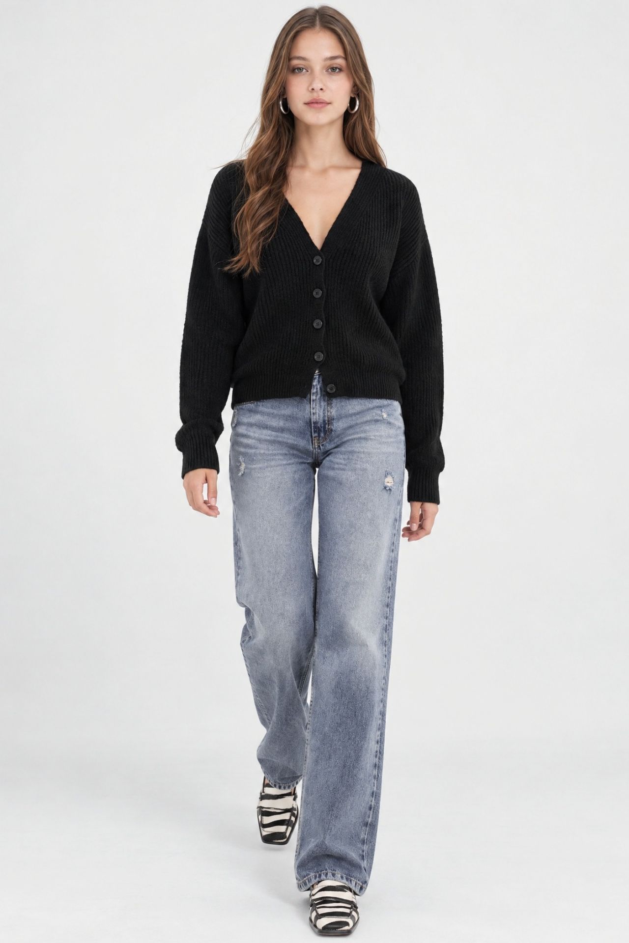 Mixray Textured V-Neck Button Cardigan 2