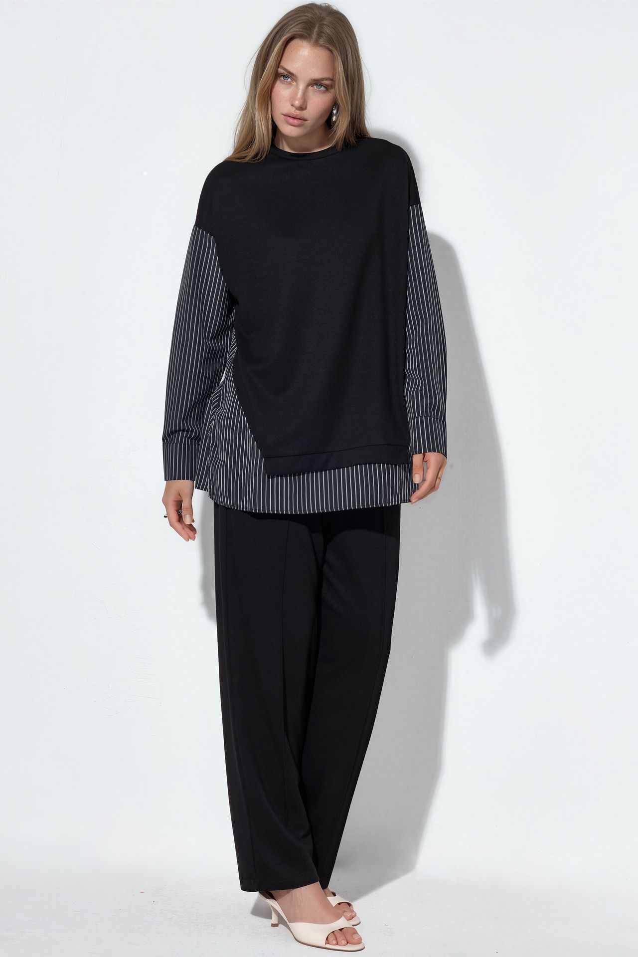 BDART Striped Long Crew Neck Two-Piece Coord Set 1