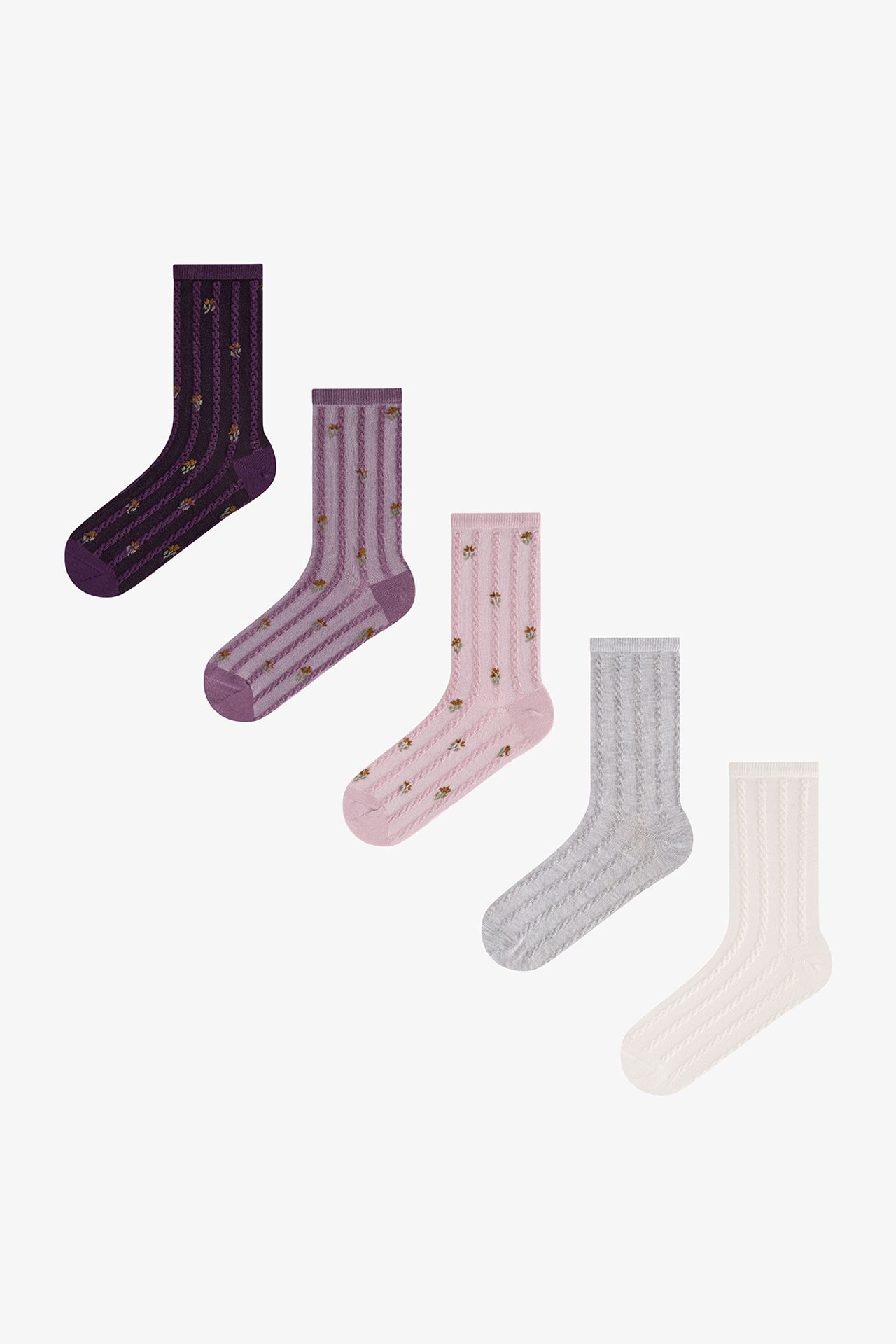 PENTI Gül Nature Bloom Floral Jacquard Pair Crew Socks 1