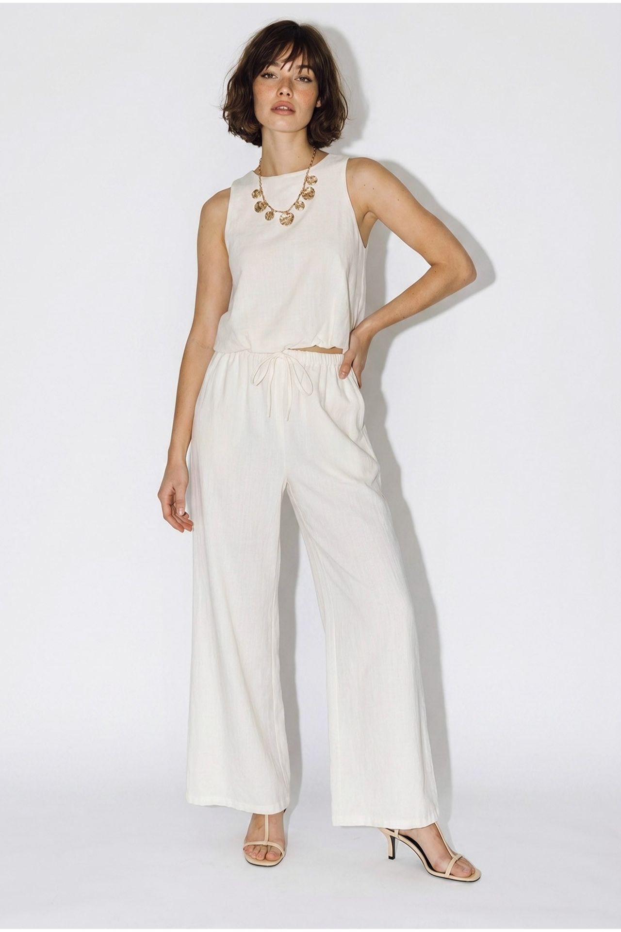 LUCCI Cotton Wide-Leg Sleeveless Jumpsuit