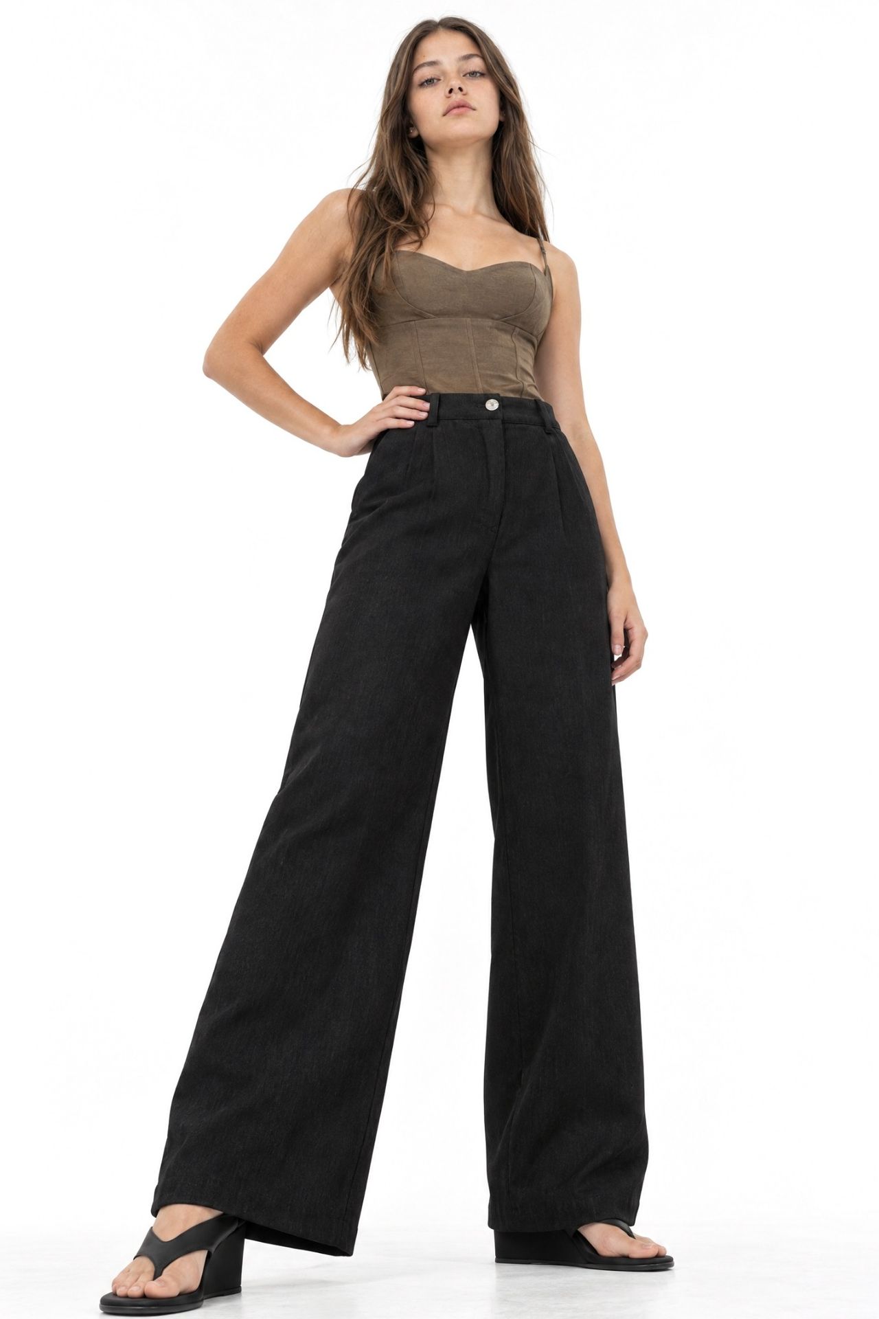 Mixray High-Waist Straight-Leg Velvet Trousers