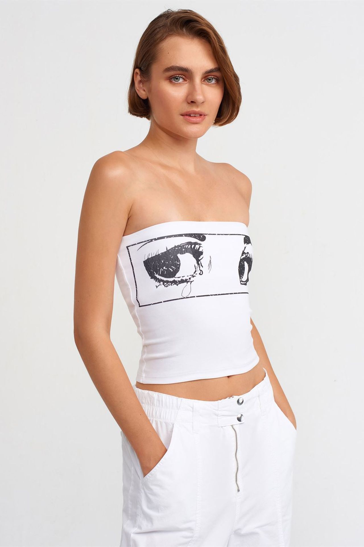 DILVIN Baskılı Straplez Crop Üst 1