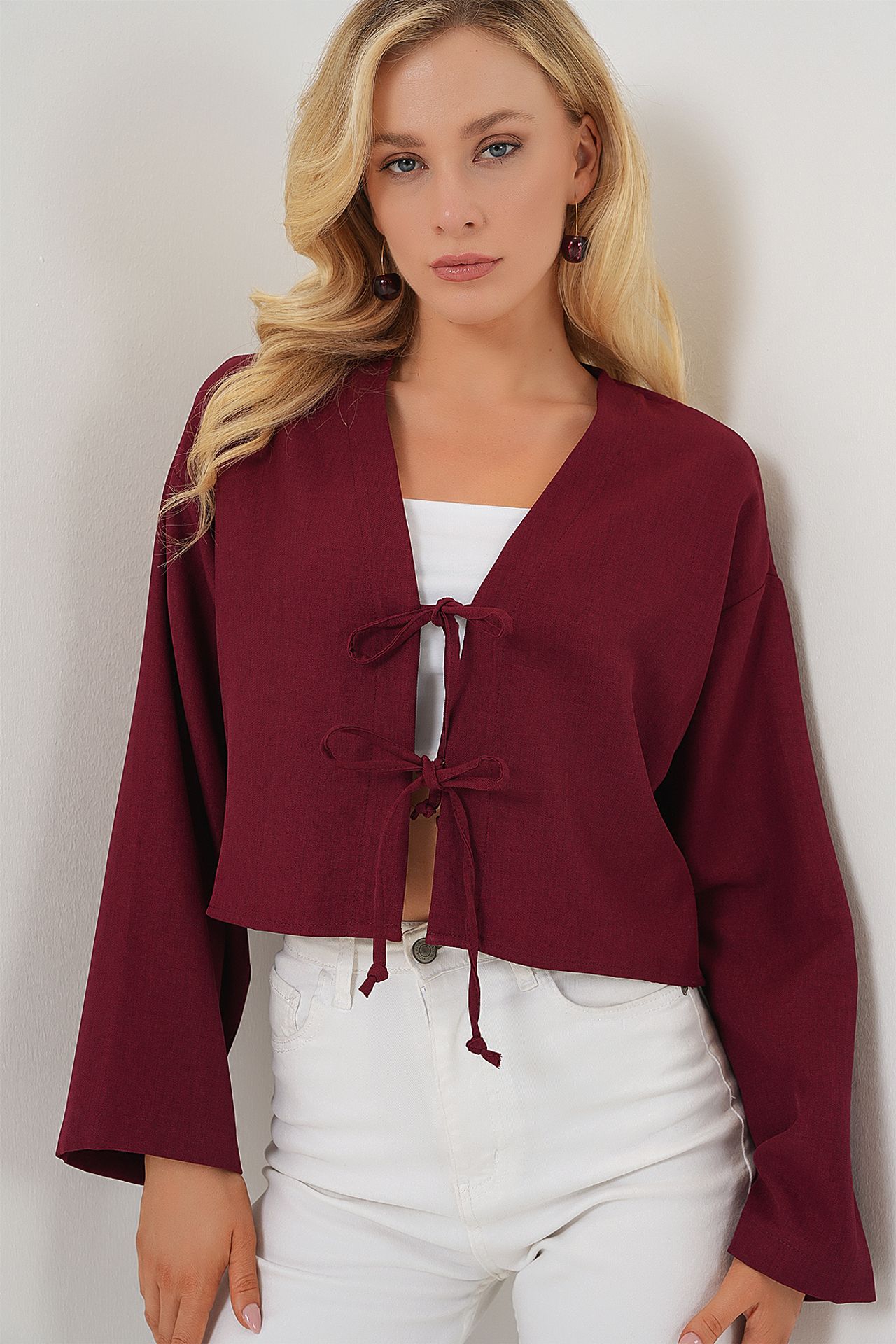 BDART Viscose Blend V-Neck Long Sleeve Kimono with Binding Detail 4