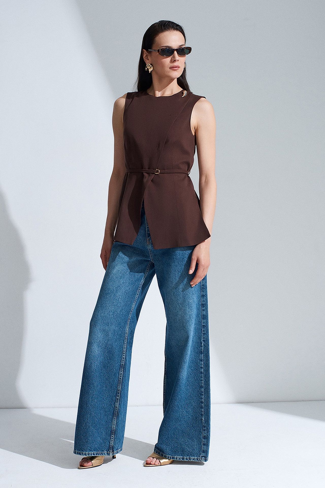 DILVIN Women's Tencel Poplin Belted Waistcoat 1