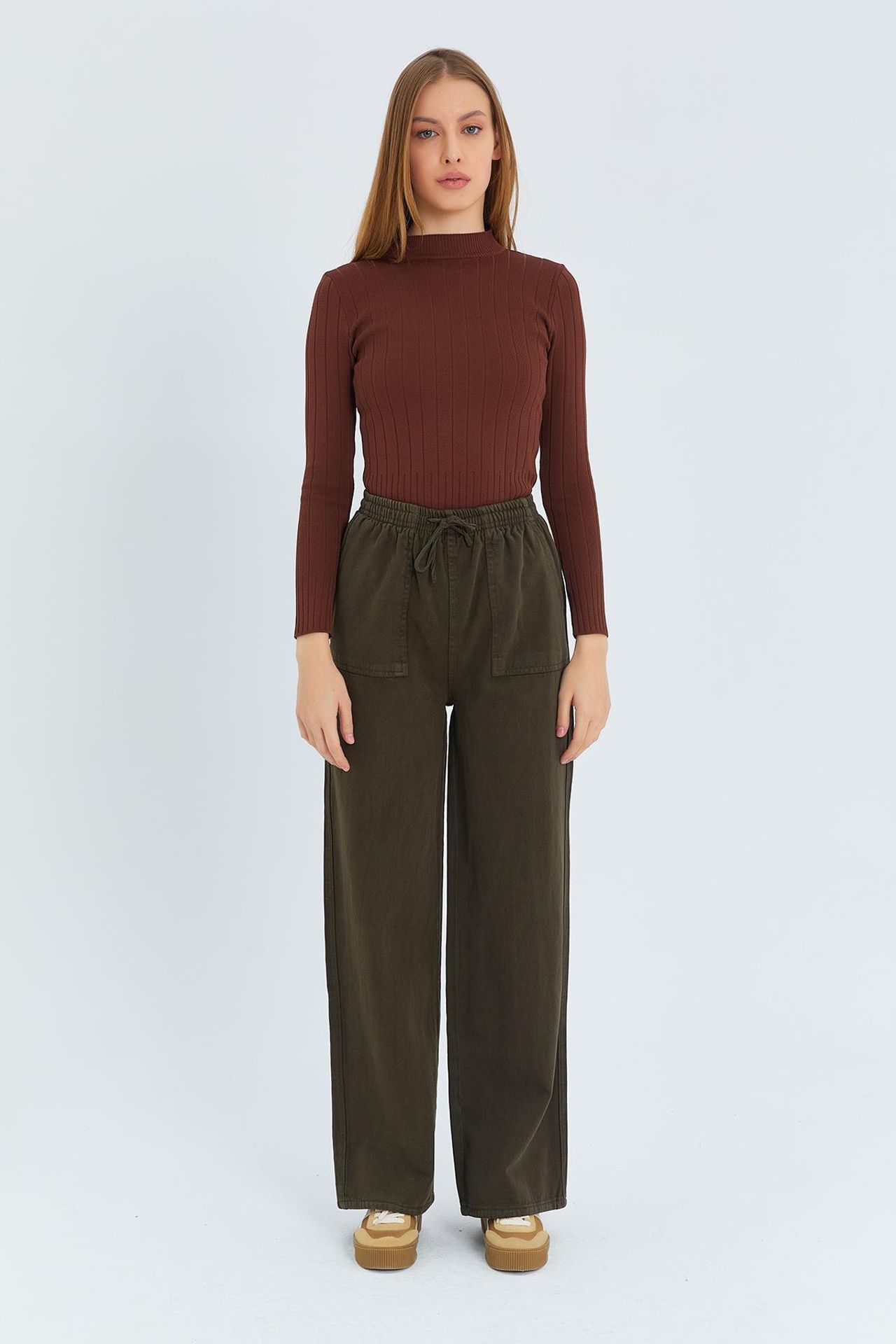 Mixray Elastic Waist Straight Leg Cotton Pants 3