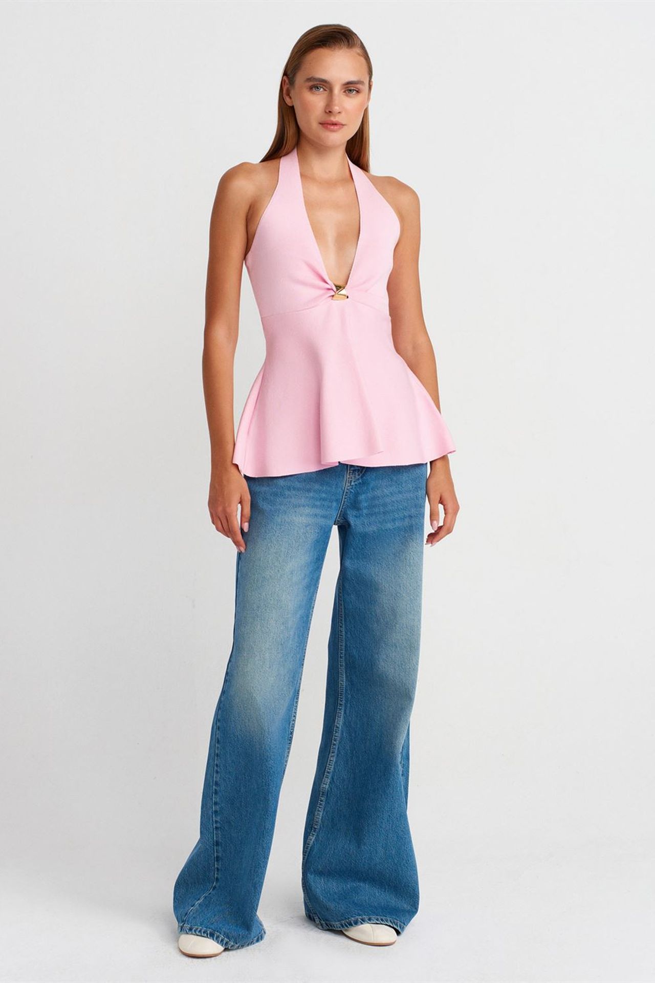 DILVIN Seamless Halter Peplum Blouse 4