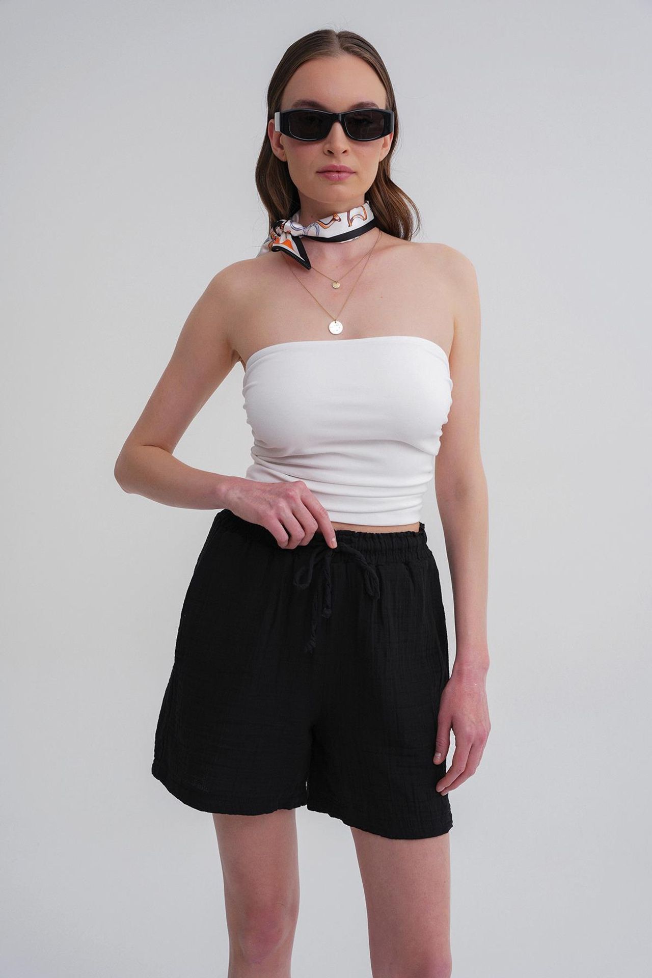 Mixray High-Waist Textured Wide-Leg Shorts