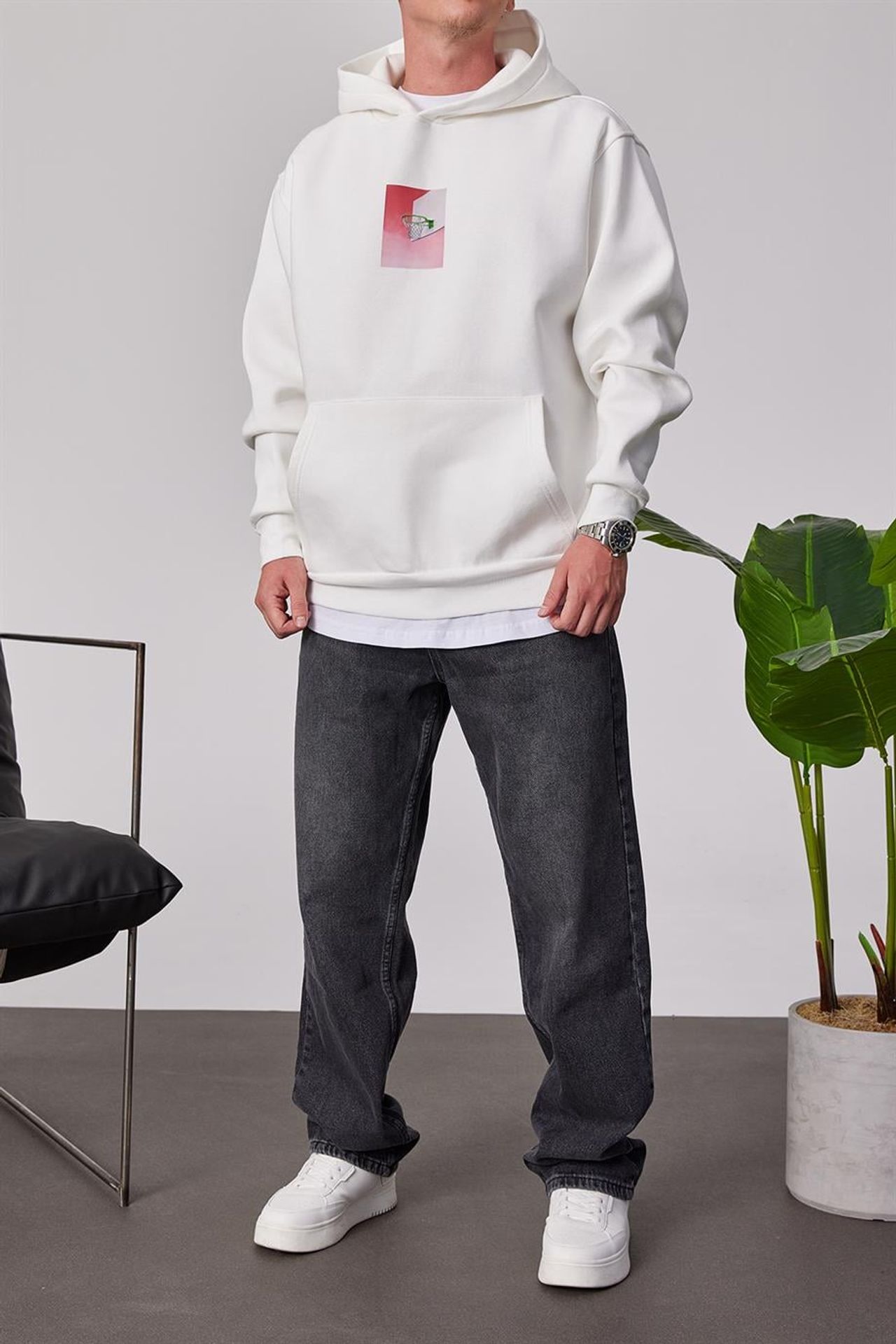 NOMARC Baskılı Kapüşonlu Cepli Hoodie 1