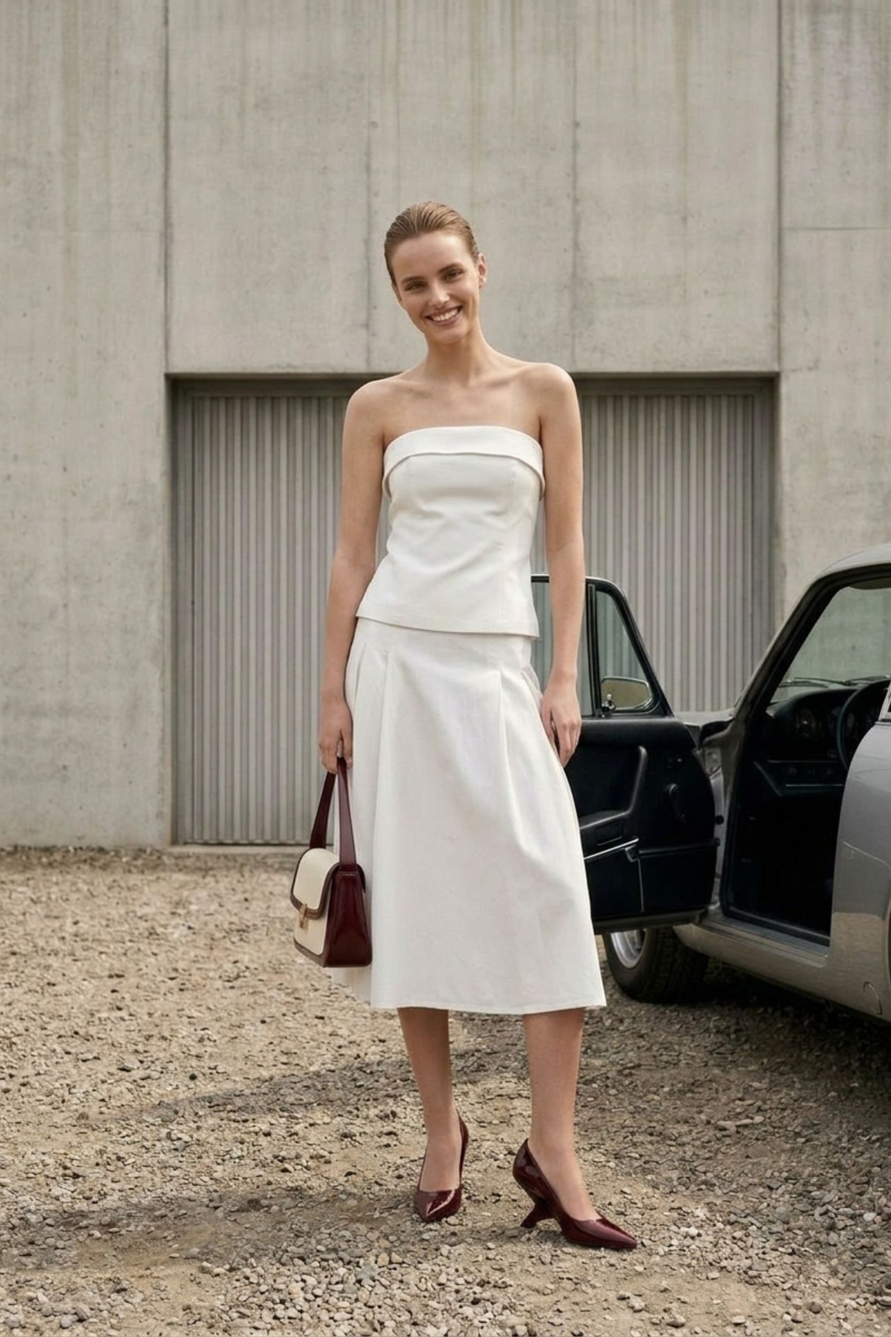 MY FASHION Strapless Blouse and High-Waist Midi Skirt Set 3