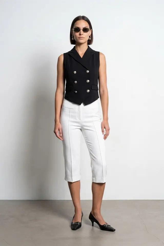 DILVIN Women's Shawl-collar Woven Waistcoat
