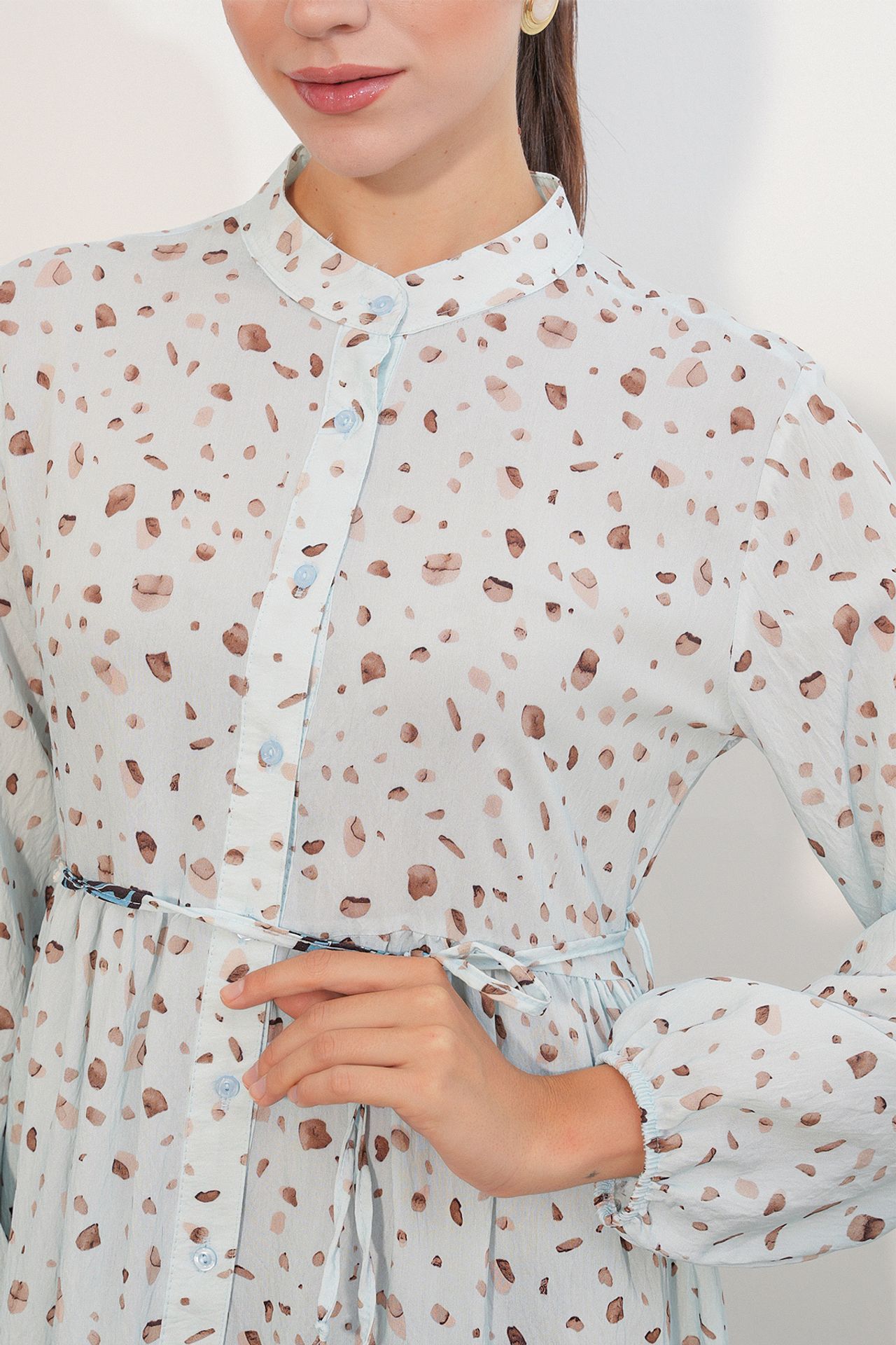 BDART Buttoned Crew Neck Maxi Dress with Waistband