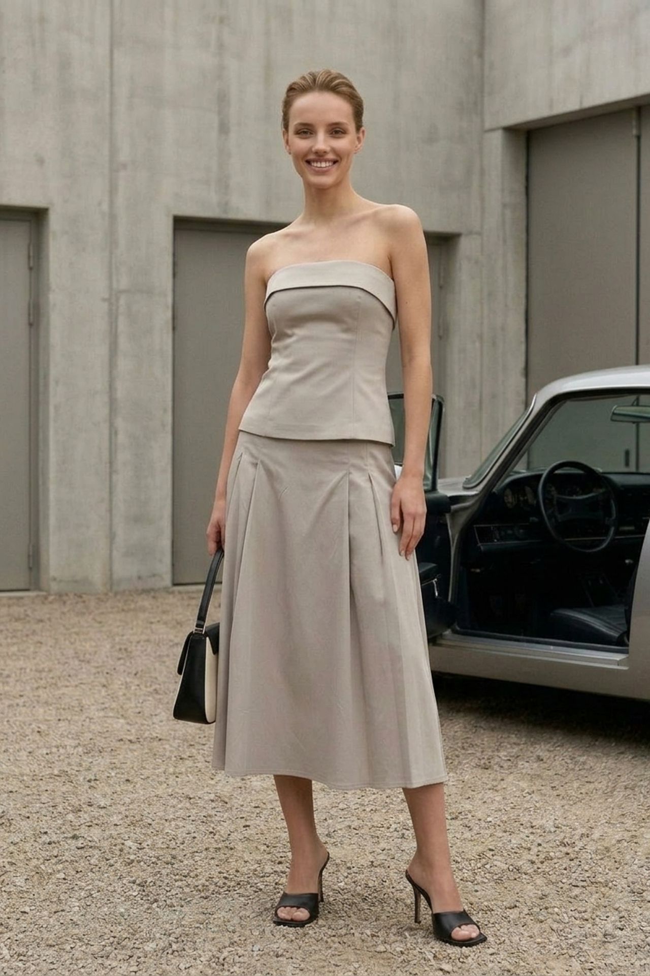 MY FASHION Strapless Blouse and High-Waist Midi Skirt Set 3