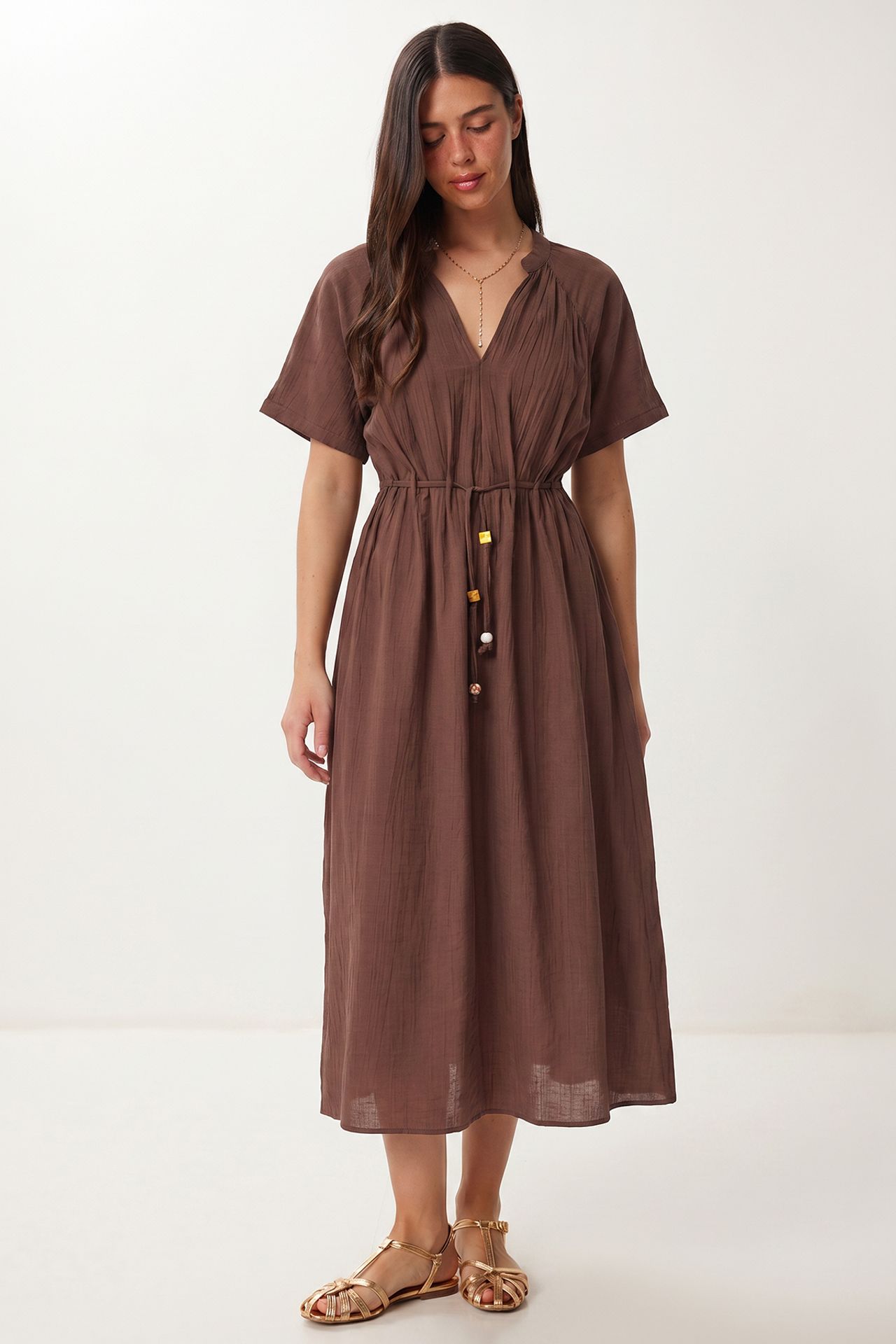 ISTANBUL Solid Chiffon Midi Dress With Tie Detail 2