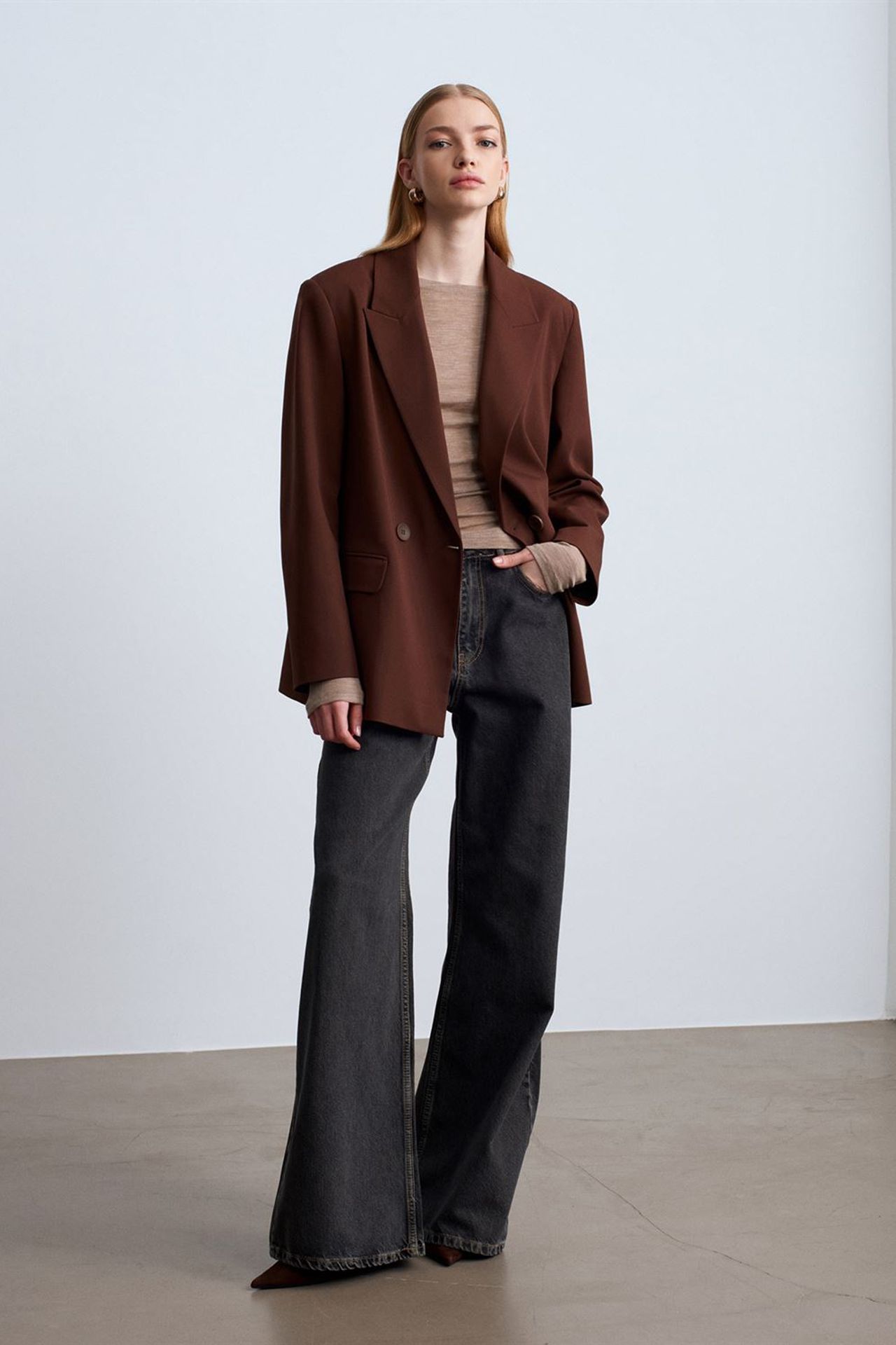 DILVIN Oversize Uzun Krep Blazer Ceket 5