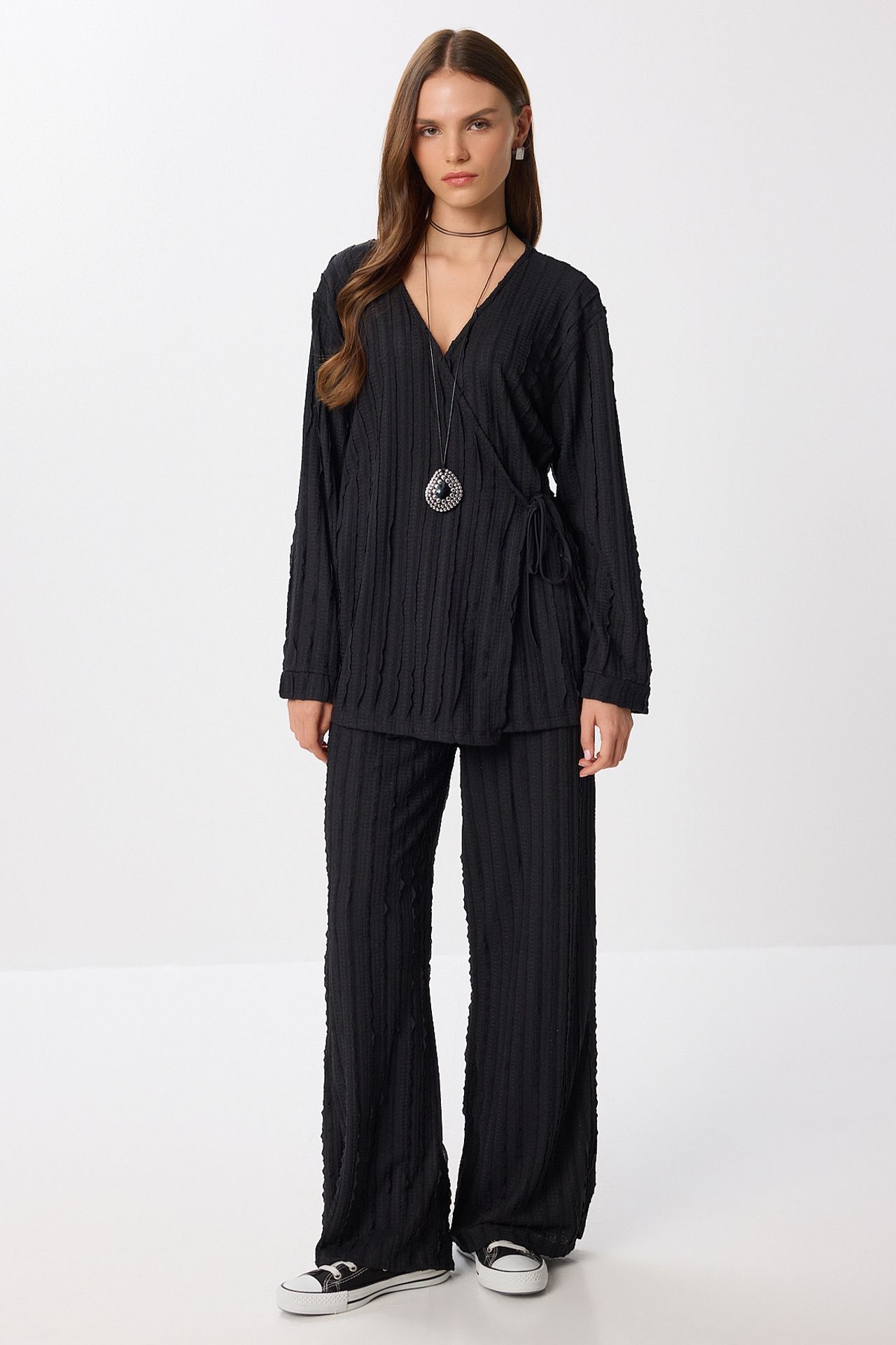 ISTANBUL Textured Double Breasted Long Sleeve Two-Piece Set 1