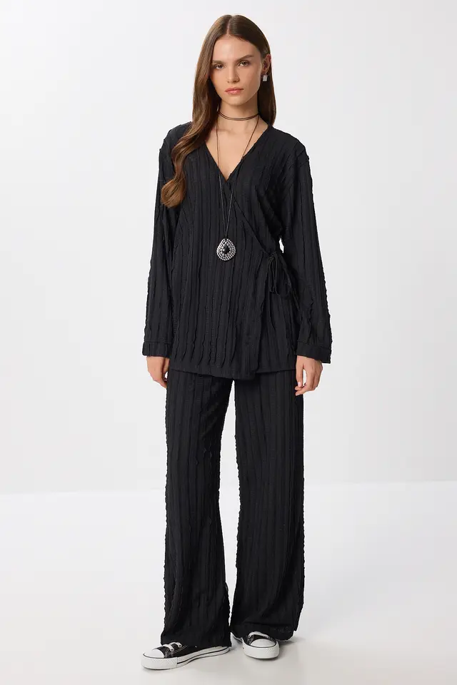 ISTANBUL Textured Double Breasted Long Sleeve Two-Piece Set