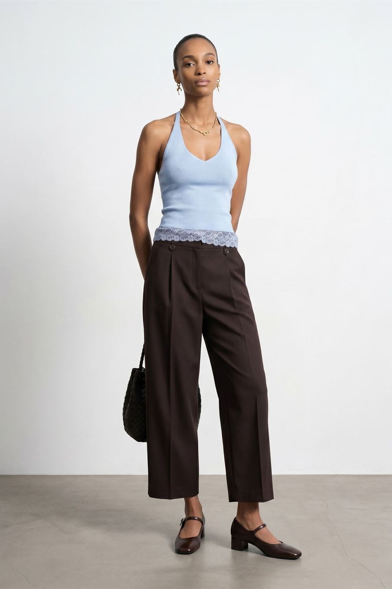 DILVIN Ribbed Lace Halterneck Blouse 4