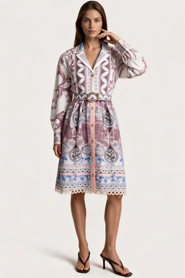 MSN Geometric Belted Shirt Dress