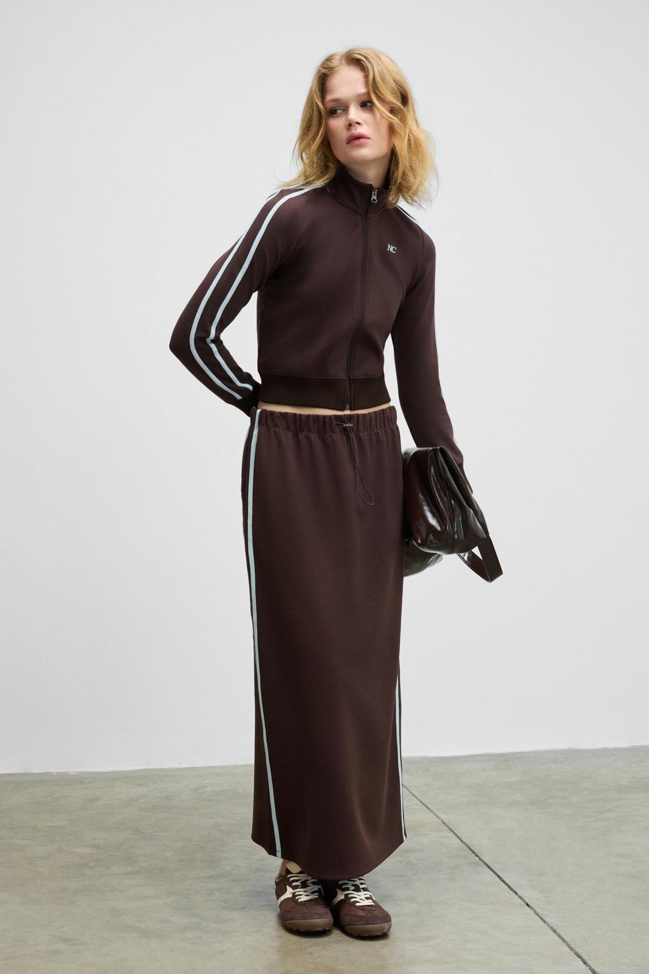 GRIMELANGE Paneled Mid Waist Maxi Skirt 1