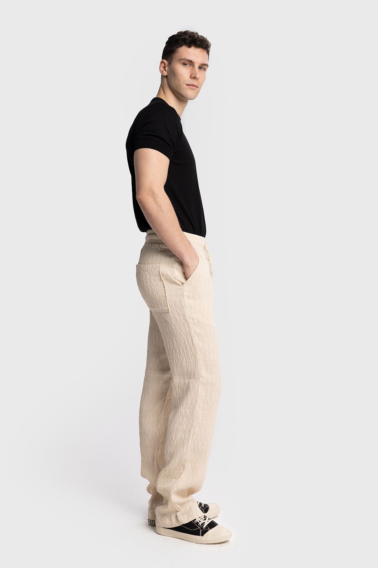 GIESTO Textured Regular Fit Drawstring Waist Pants 3