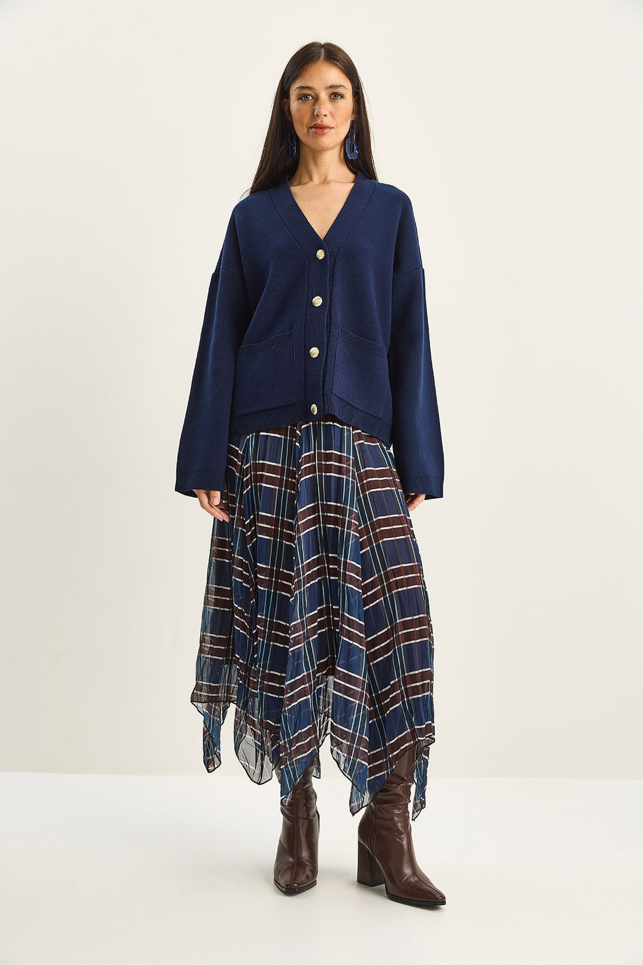 LUCCI Lined Checkered Midi Skirt 2