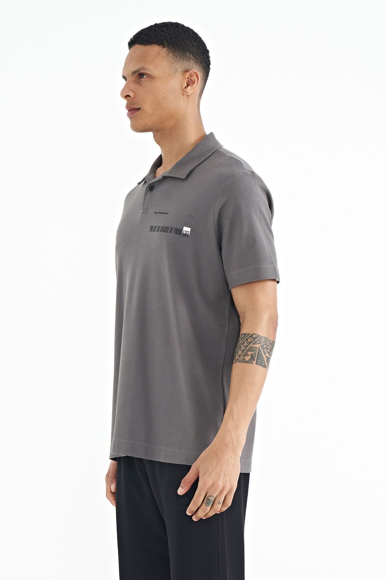 TOMMY Men's Cotton Polo T-Shirt With Text Print 4