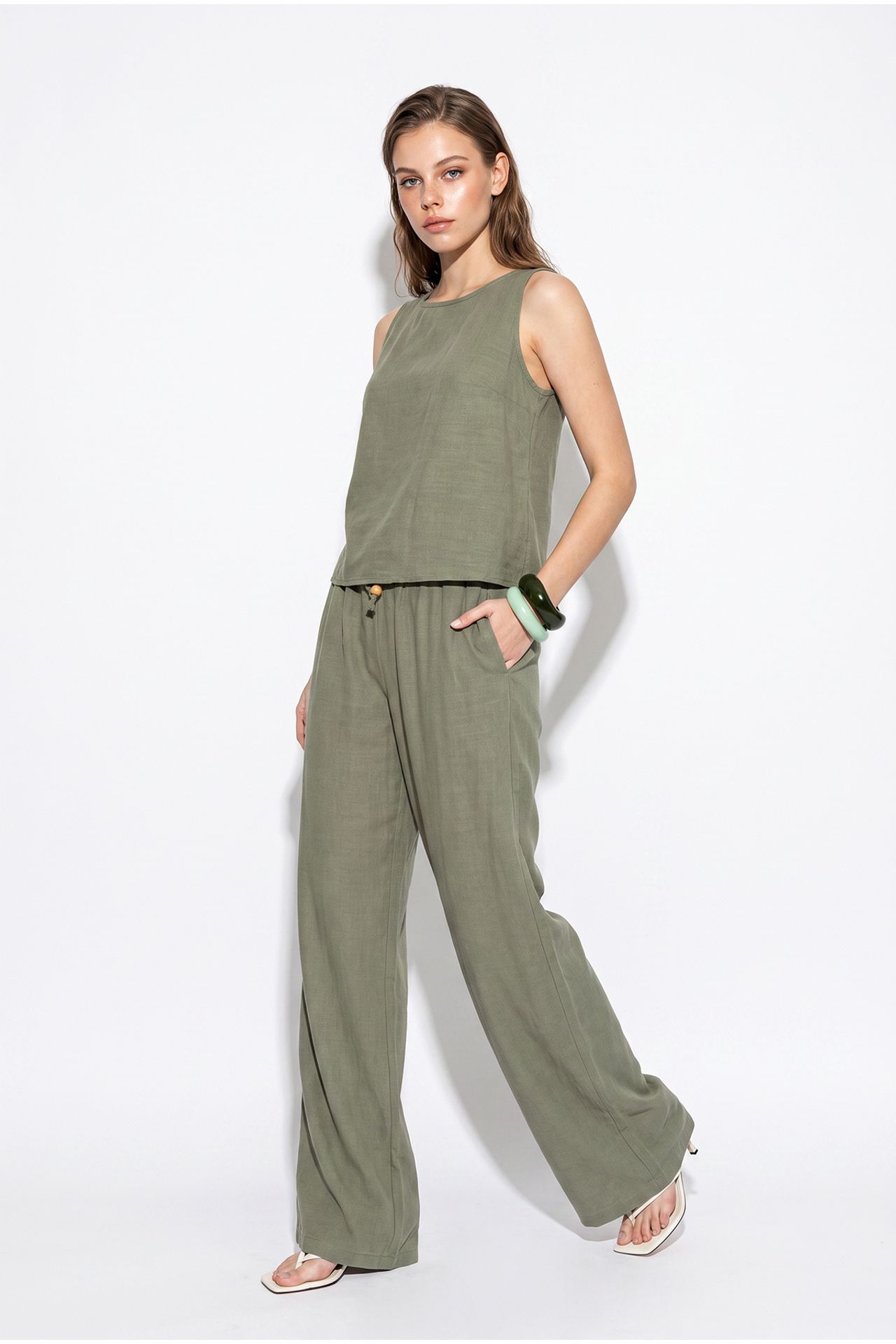 LUCCI High Waist Sleeveless Linen Blended Two-Piece Set 4