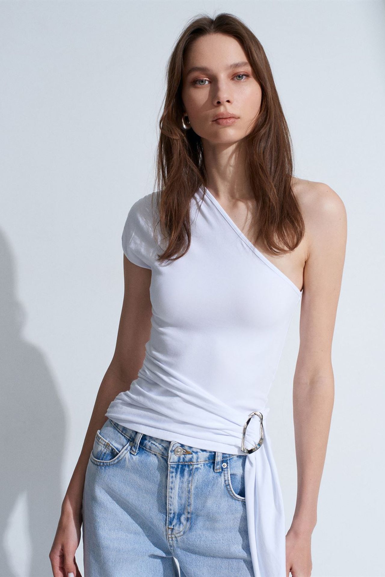 DILVIN Asymmetrical Tie Detail Blouse 4