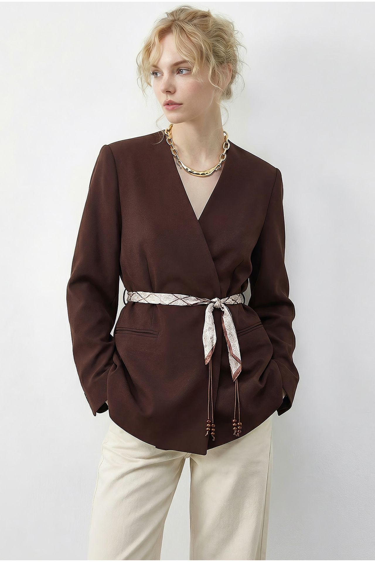 LUCCI V-Neck Belted Blazer Jacket 1