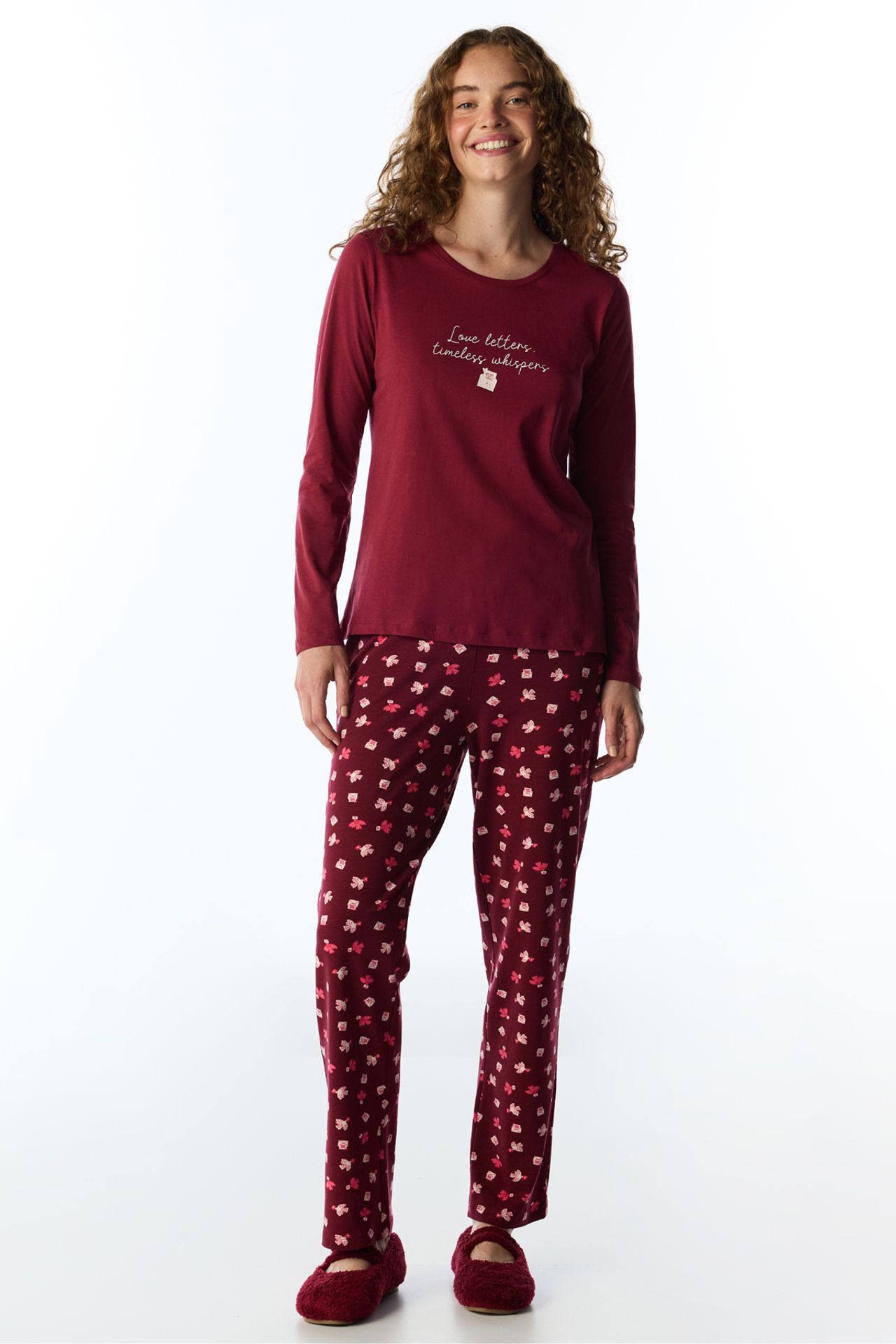 PENTI Letters Bird Pattern Long Sleeve Pajama Set 1